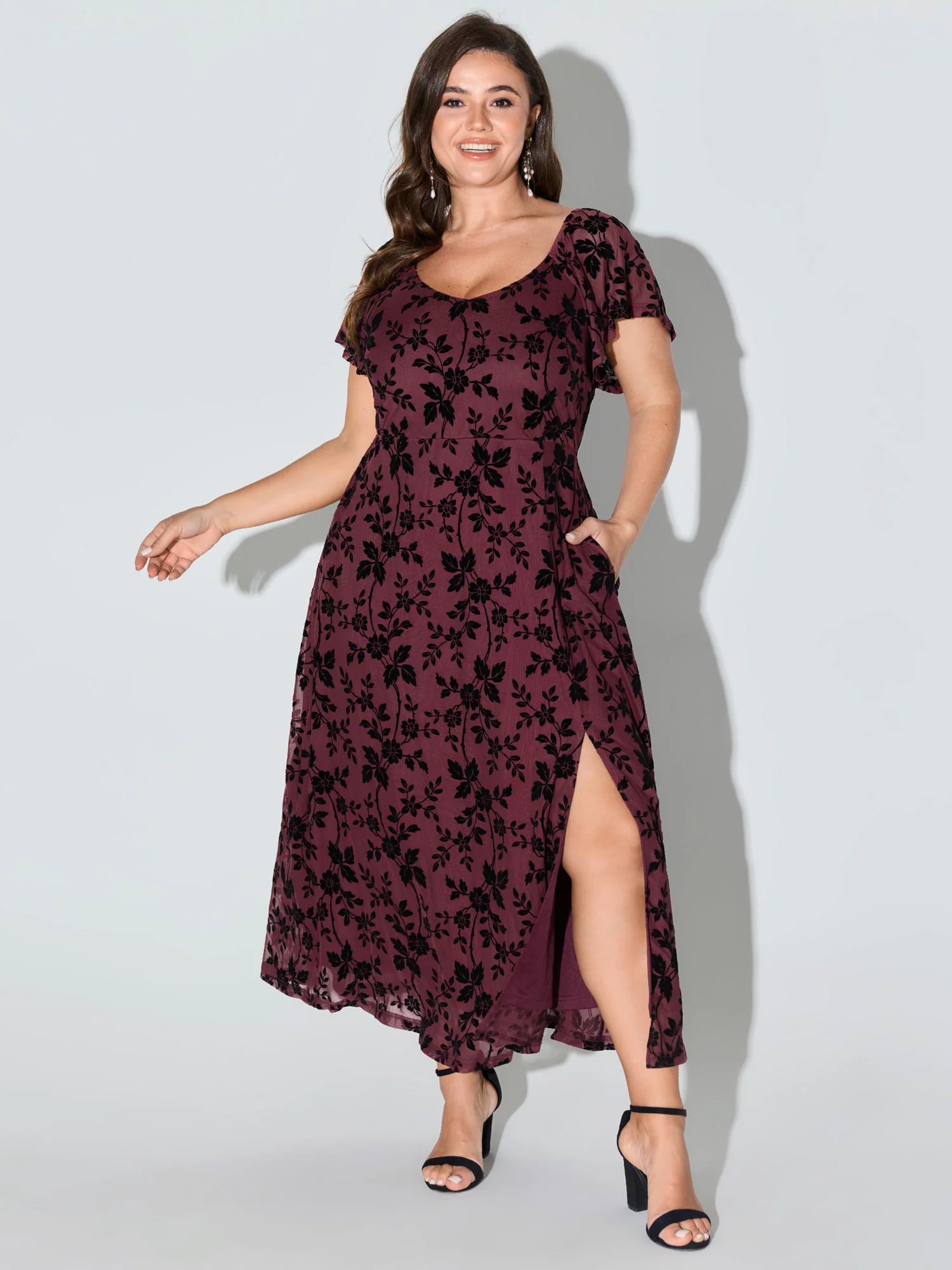 Floral Textured Jacquard Slit Hem Maxi Dress - Image 8