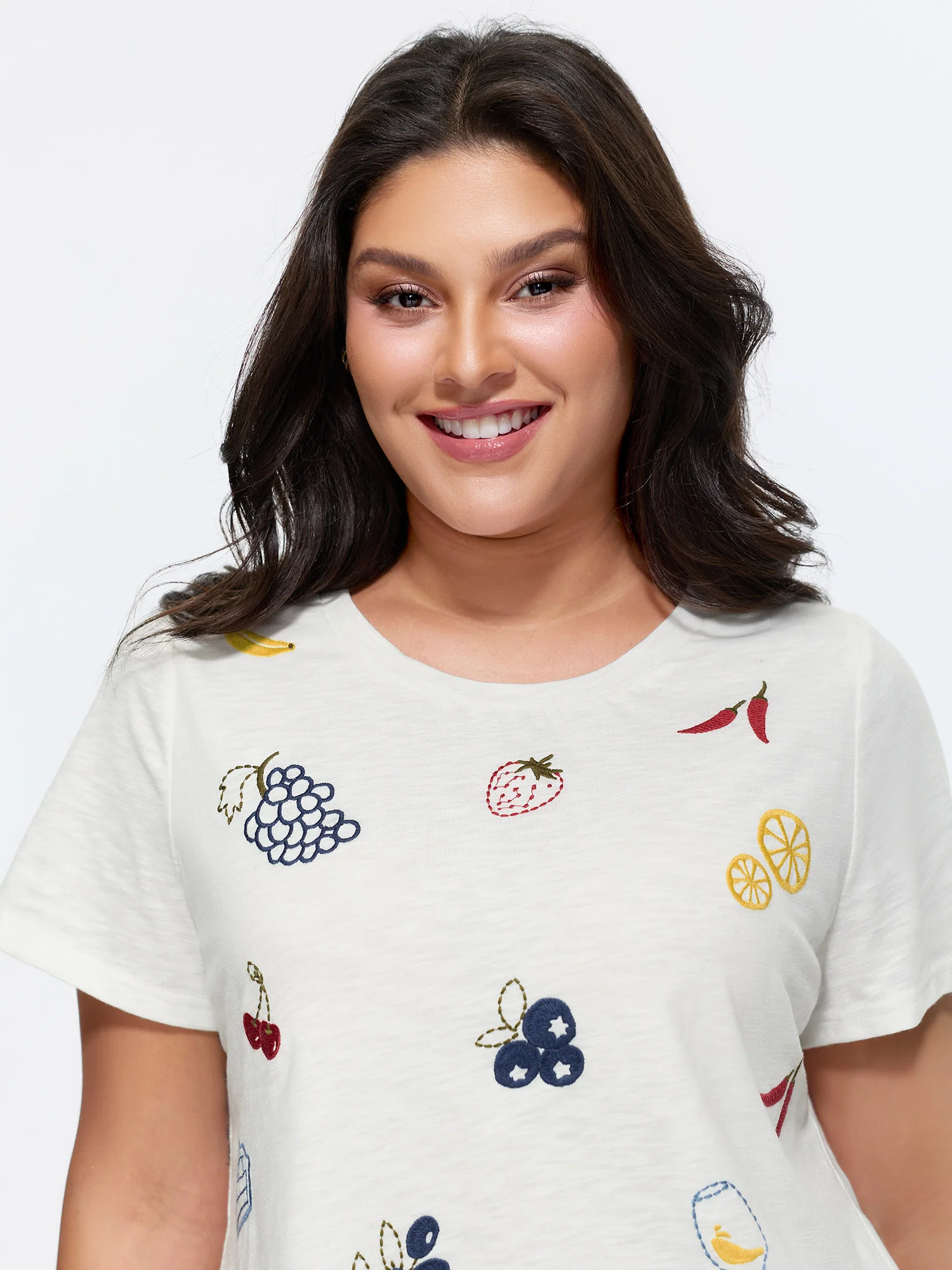 Supersoft Fruit Embroidered Round Neck T-Shirt - Image 2