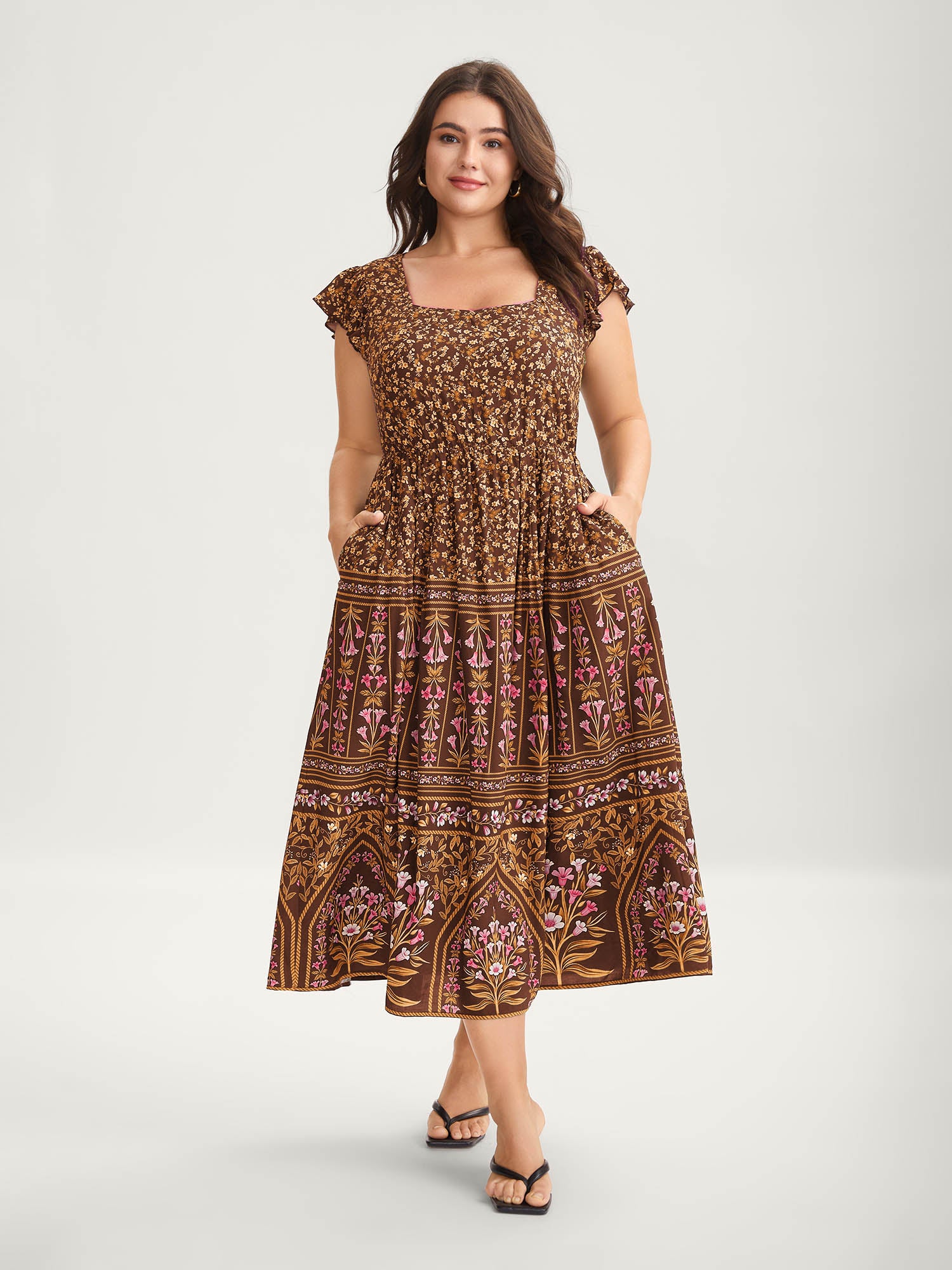 Rayon Garden Fresh Ruffled Sleeve Midi Dress - Image 8