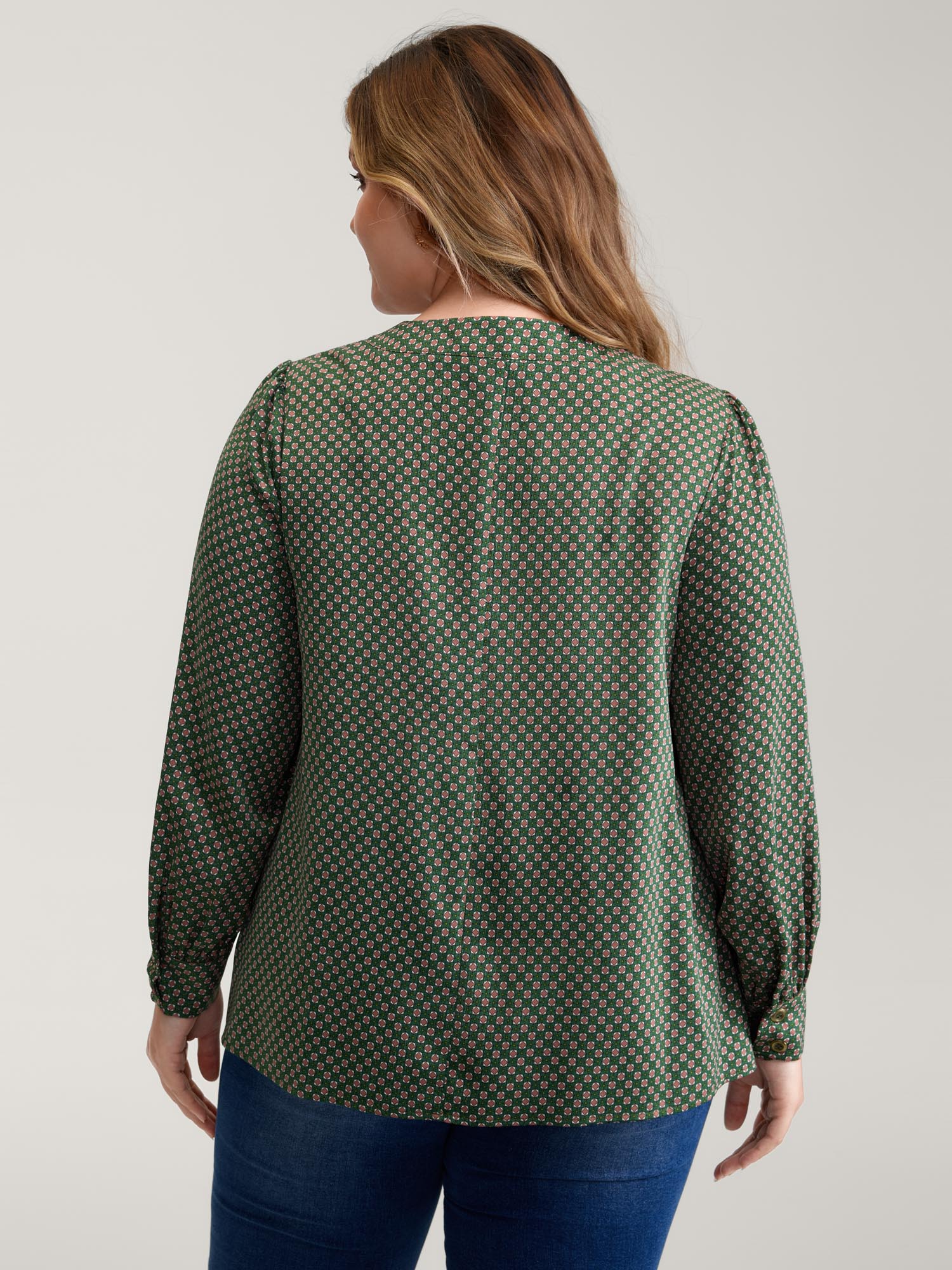 Geometric Print Bow-Tie Neckline Blouse - Image 4
