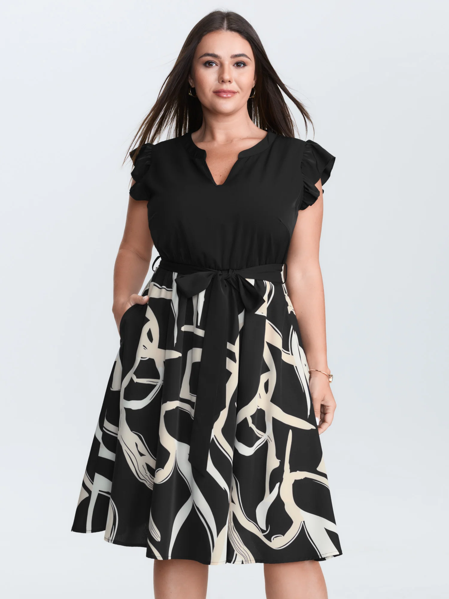 Geometric Print Color Contrast Mini Dress