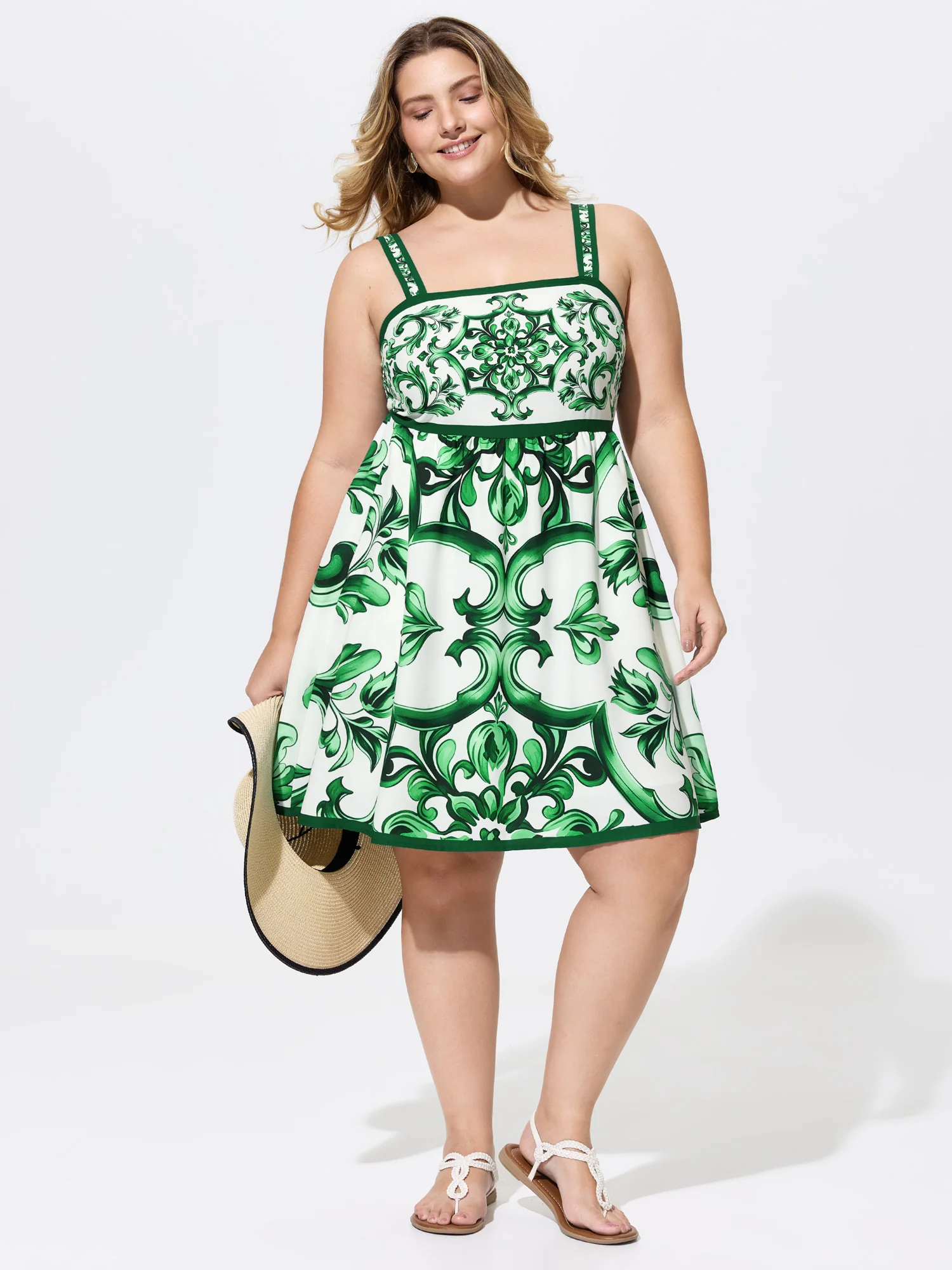 Geometric Print Shirred Wide-Strap Mini Dress - Image 3