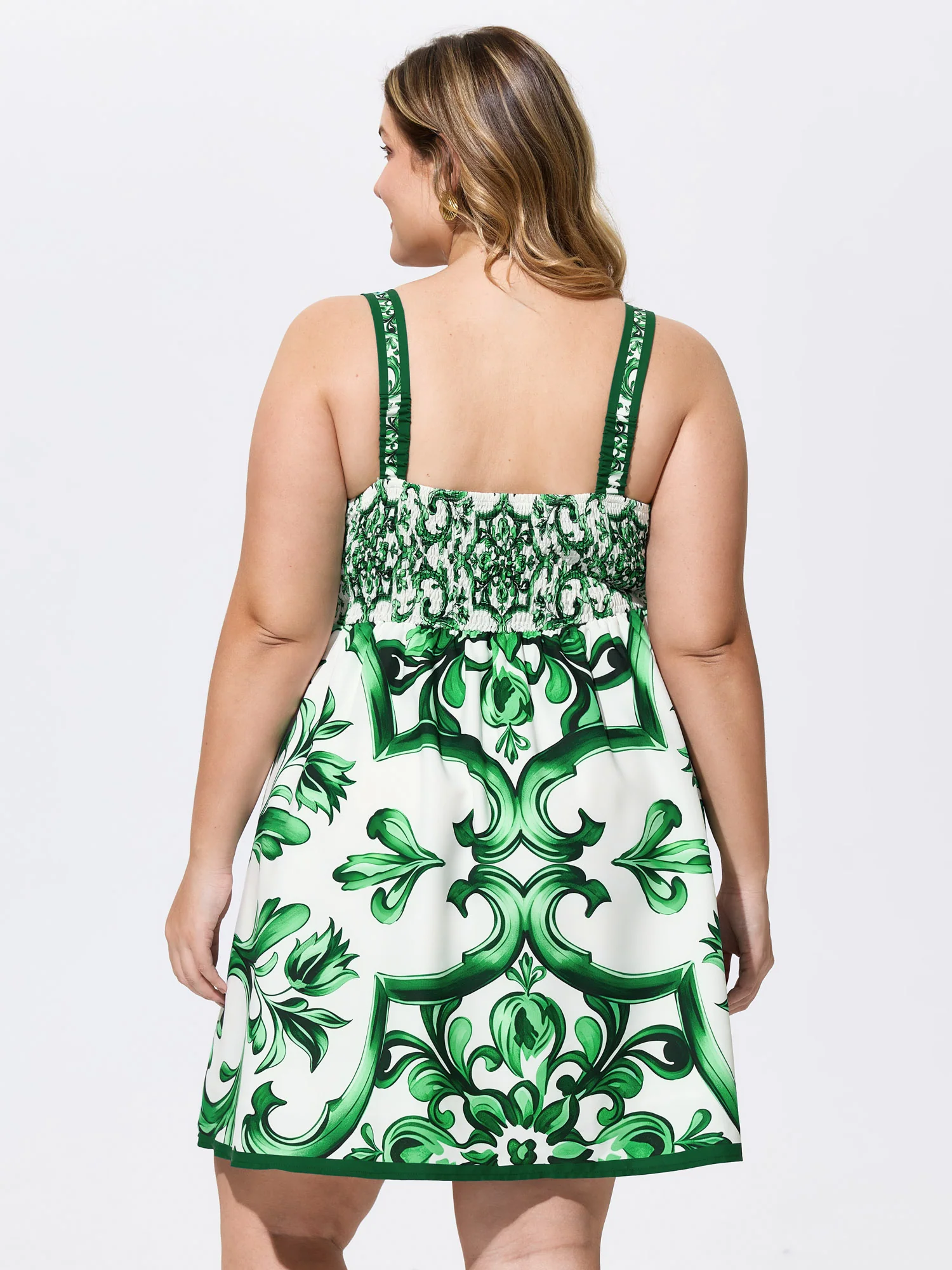 Geometric Print Shirred Wide-Strap Mini Dress - Image 4