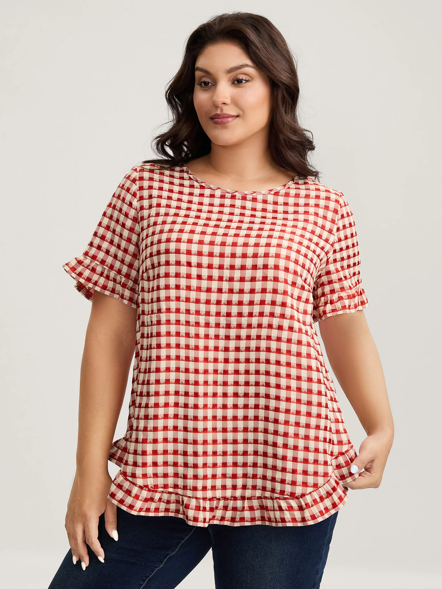 Gingham Print Button Back Blouse - Image 2