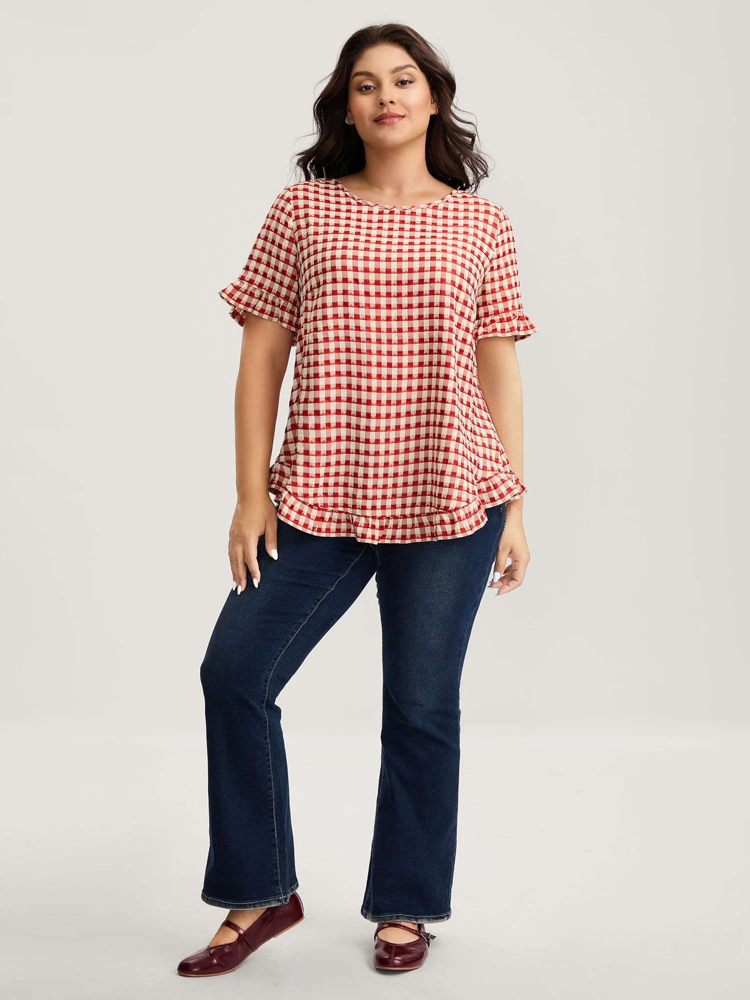 Gingham Print Button Back Blouse - Image 3