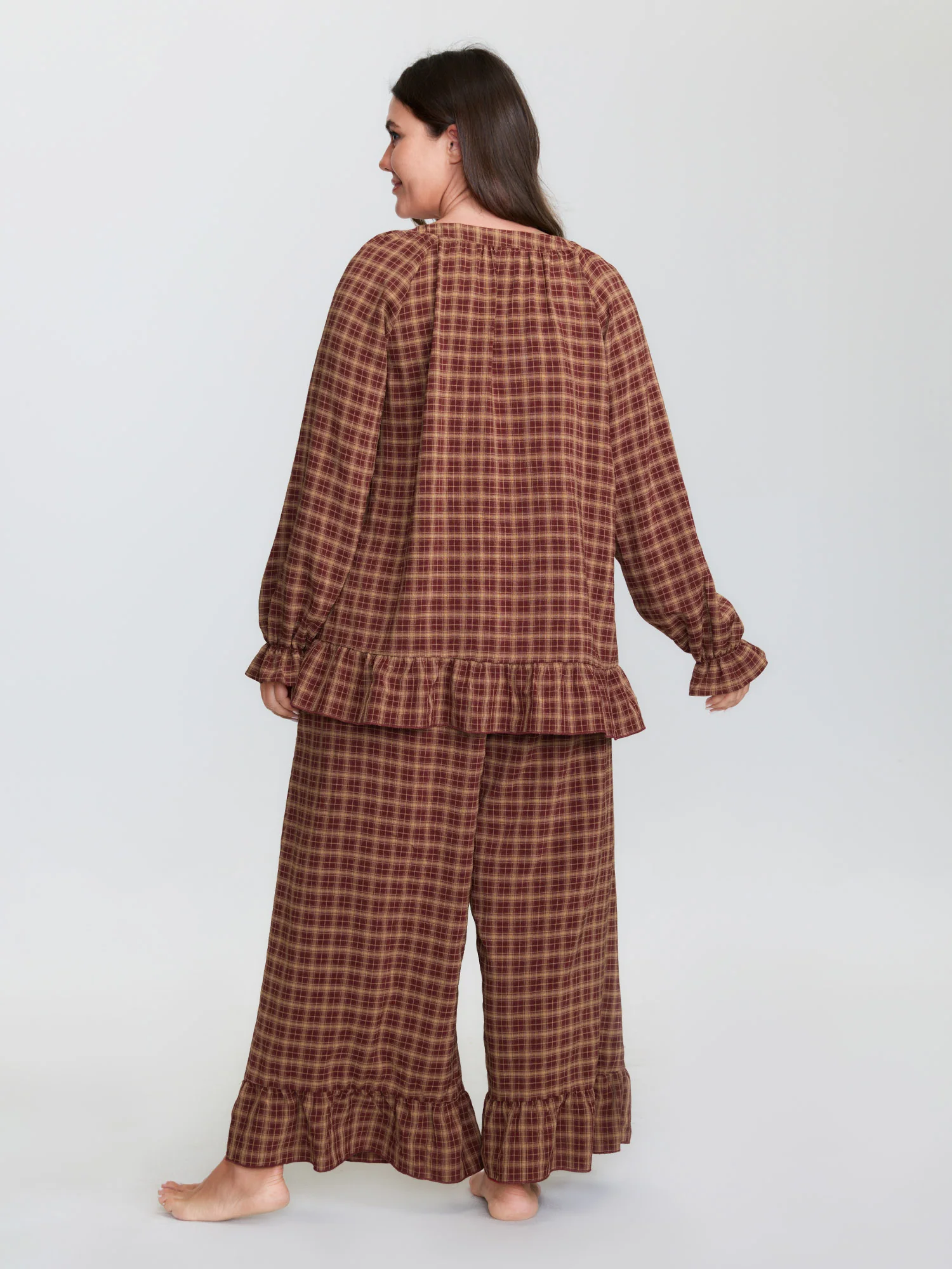 Gingham Print Ruffled Hem Co-Ord Pajama Set - Image 12