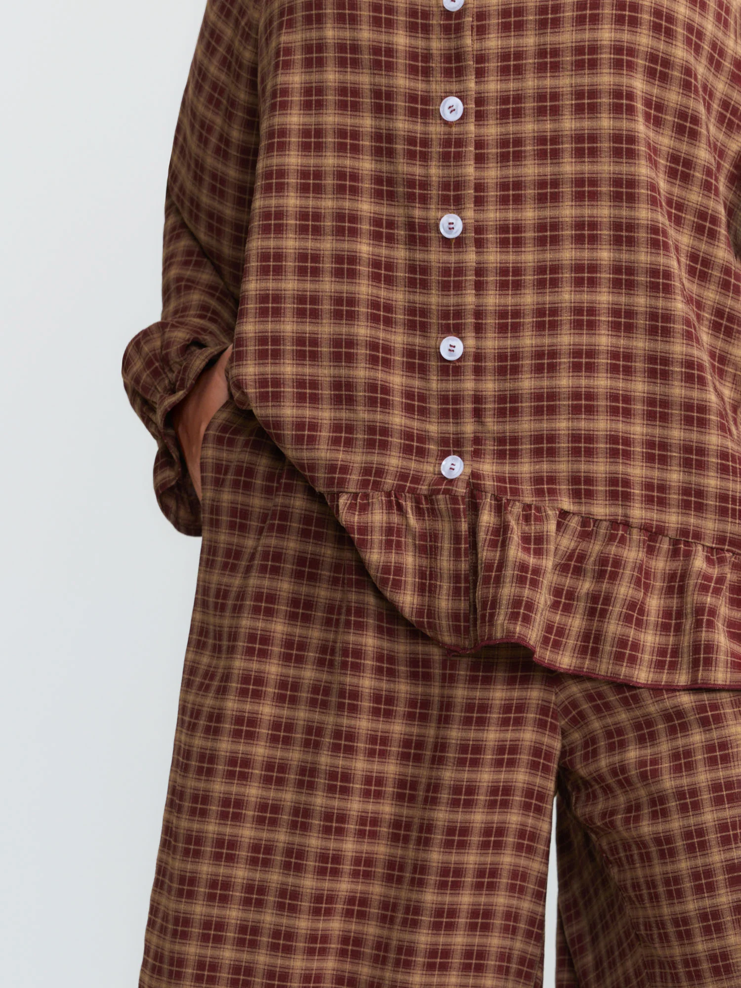Gingham Print Ruffled Hem Co-Ord Pajama Set - Image 14