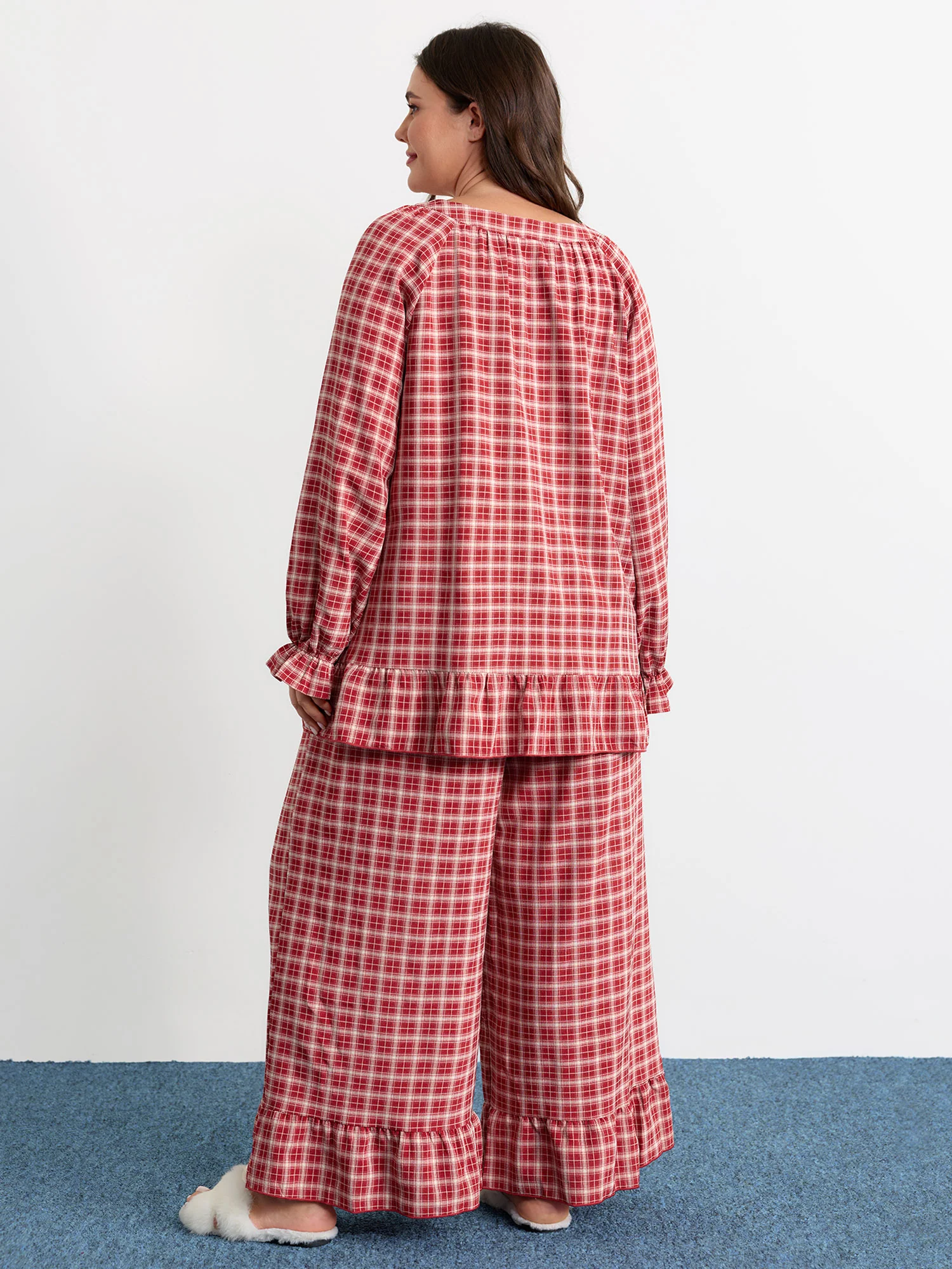 Gingham Print Ruffled Hem Co-Ord Pajama Set - Image 18