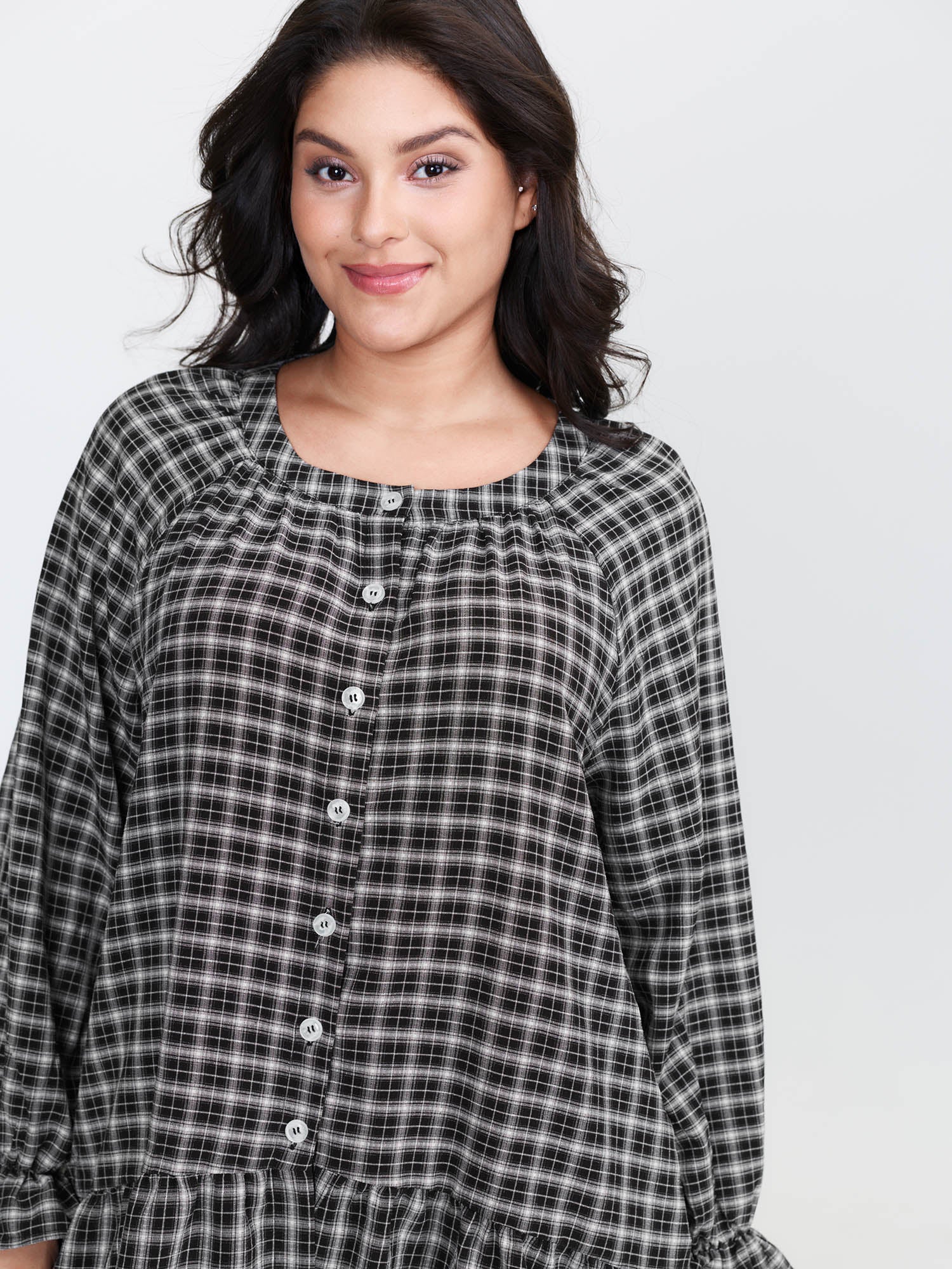 Gingham Print Ruffled Hem Co-Ord Pajama Set - Image 2