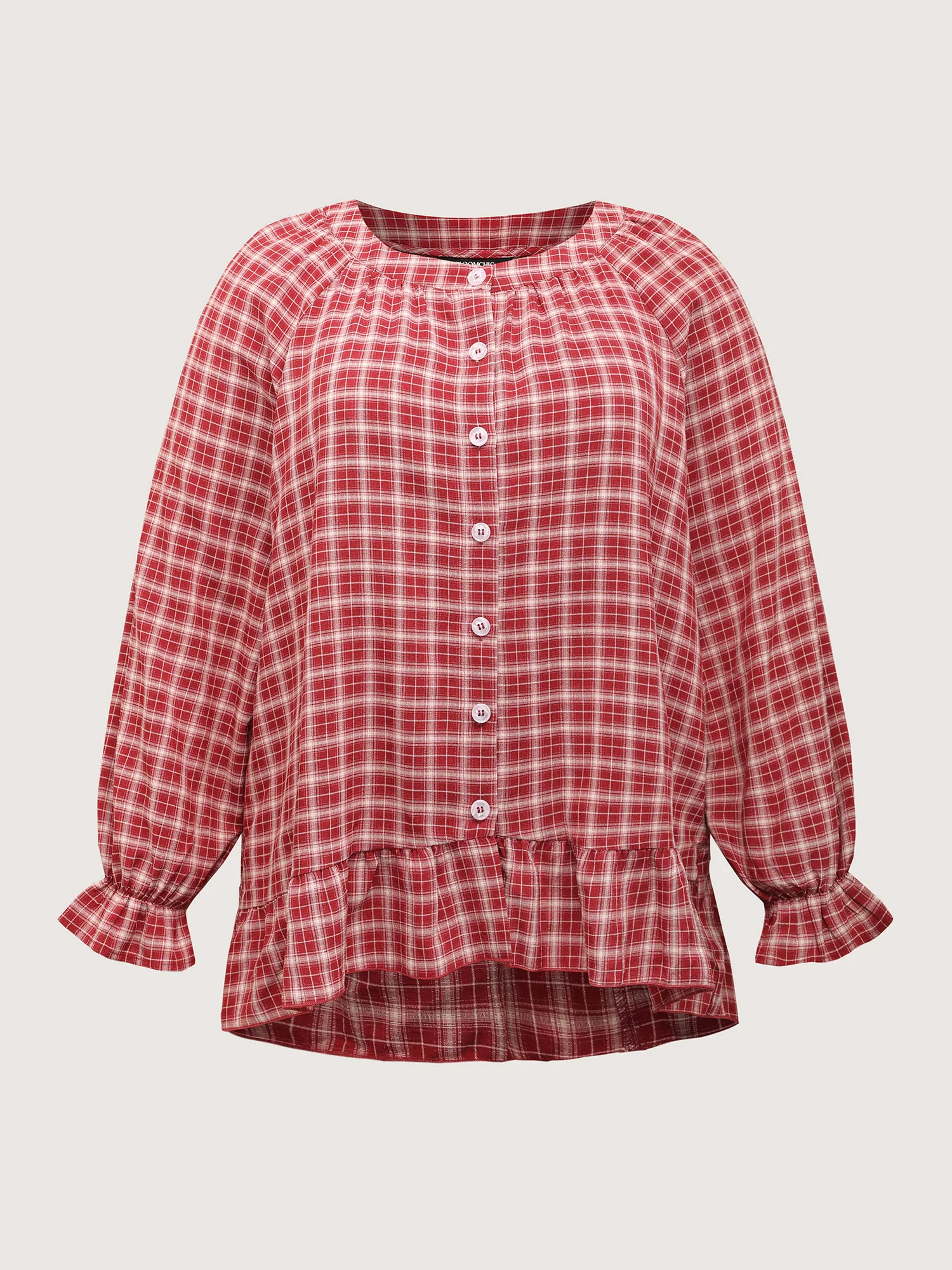 Gingham Print Ruffled Hem Co-Ord Pajama Set - Image 24