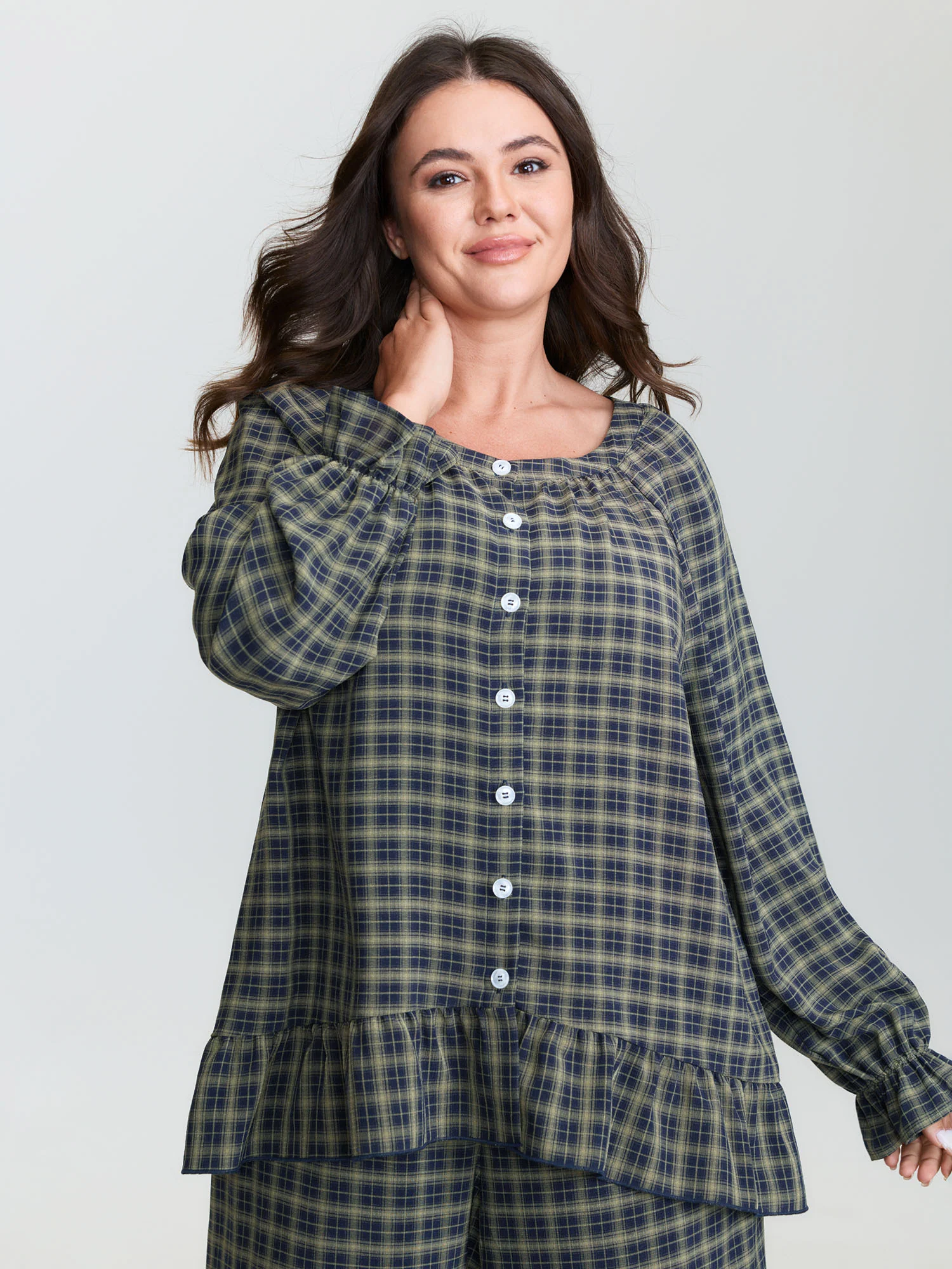 Gingham Print Ruffled Hem Co-Ord Pajama Set - Image 30