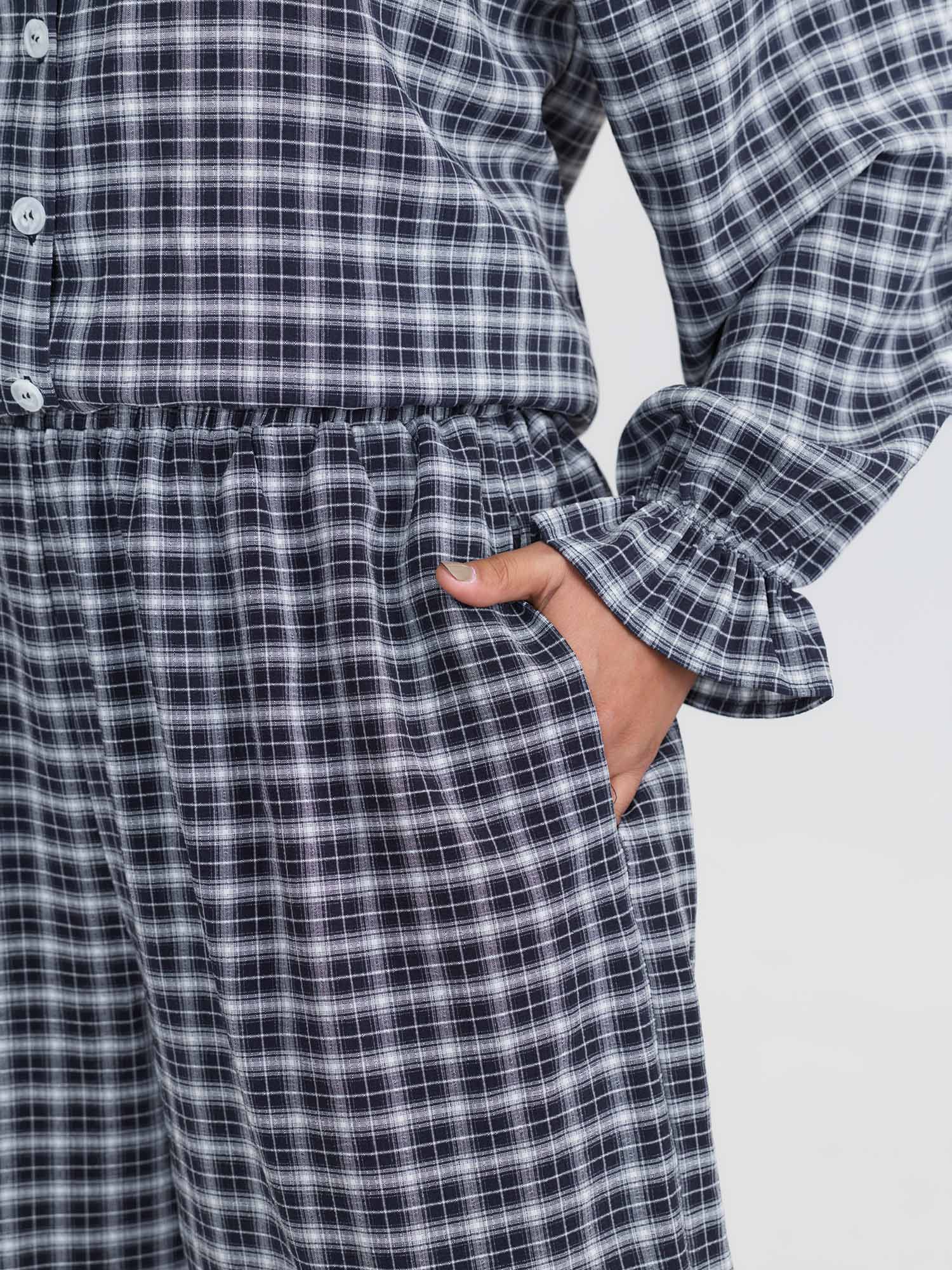 Gingham Print Ruffled Hem Co-Ord Pajama Set - Image 39