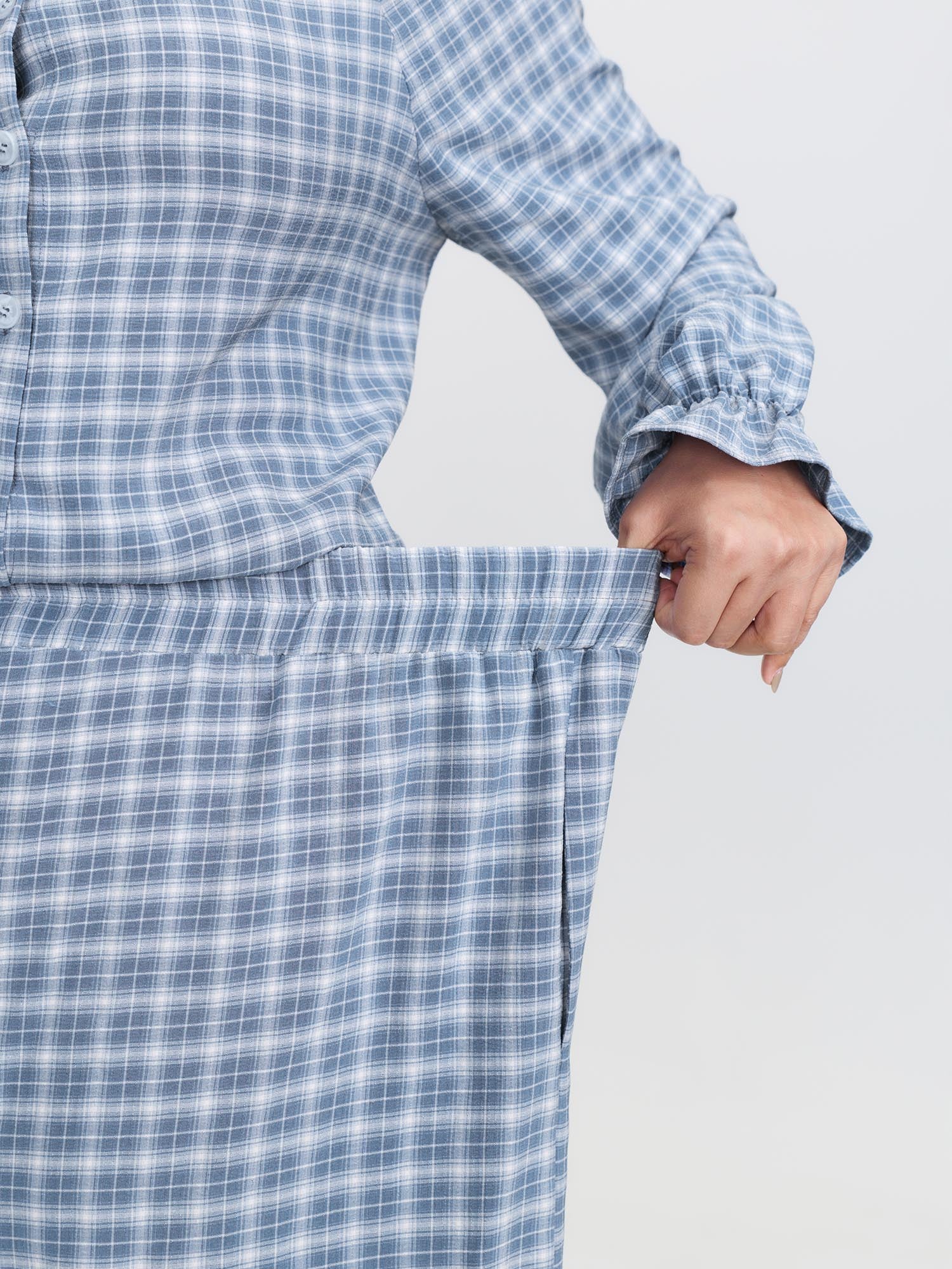 Gingham Print Ruffled Hem Co-Ord Pajama Set - Image 47