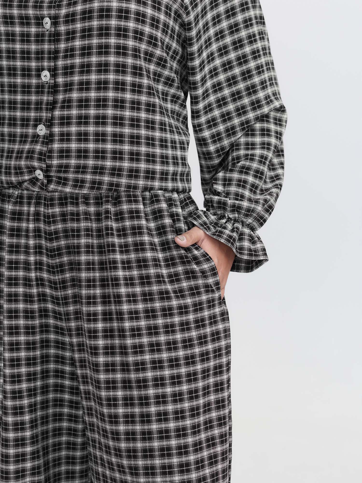 Gingham Print Ruffled Hem Co-Ord Pajama Set - Image 5