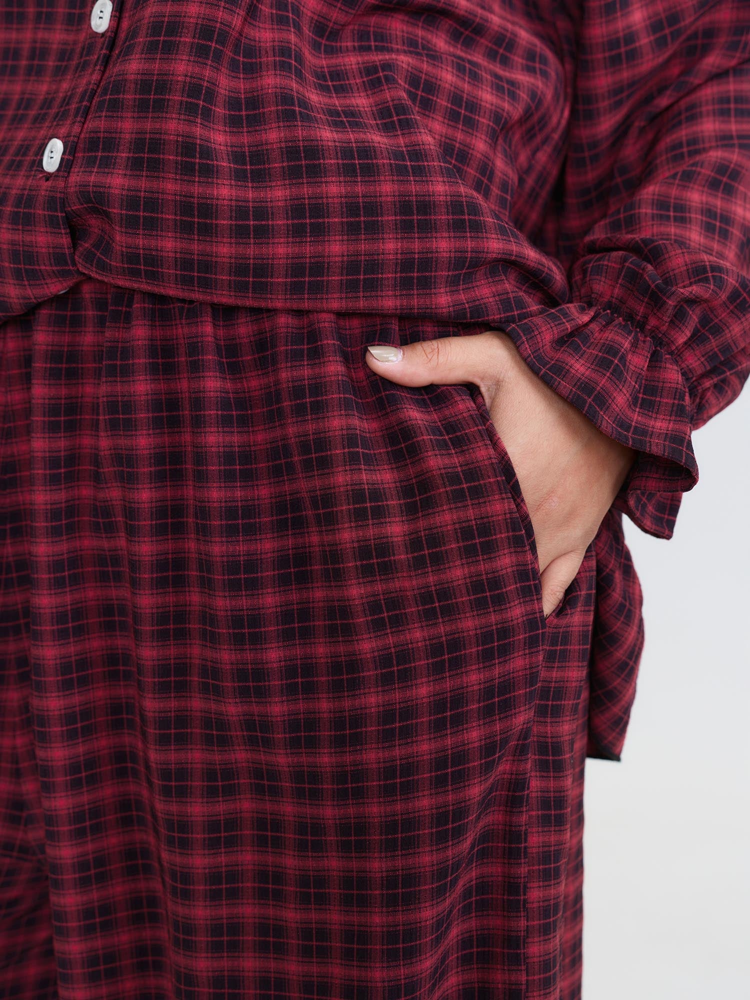 Gingham Print Ruffled Hem Co-Ord Pajama Set - Image 53