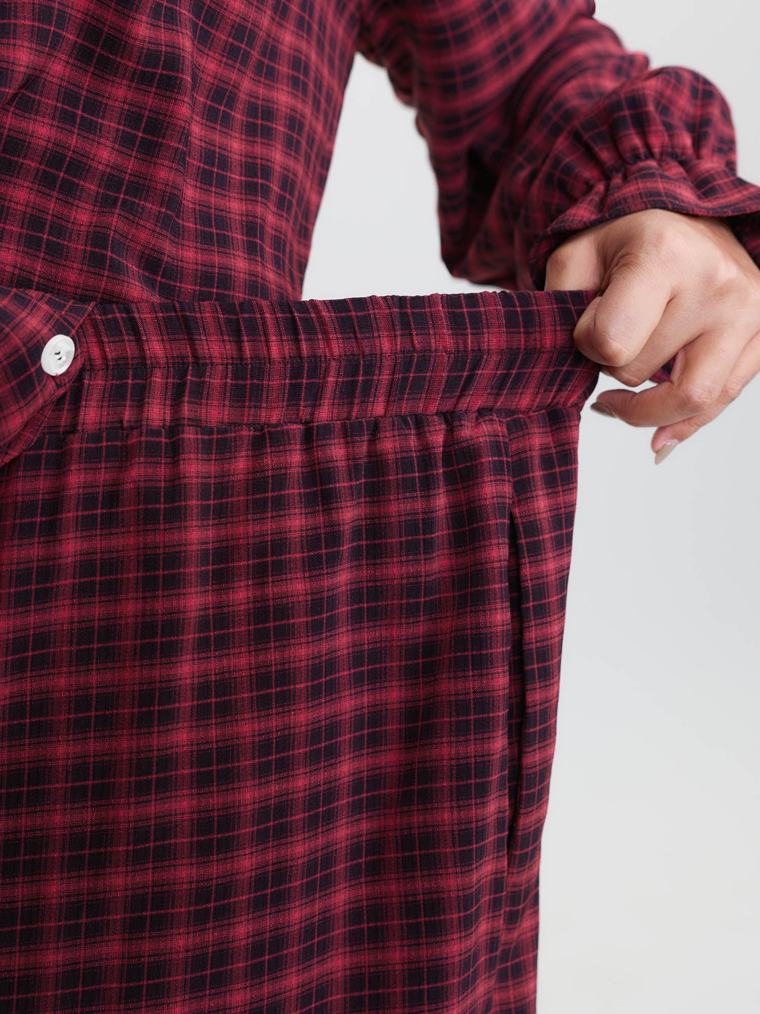 Gingham Print Ruffled Hem Co-Ord Pajama Set - Image 54