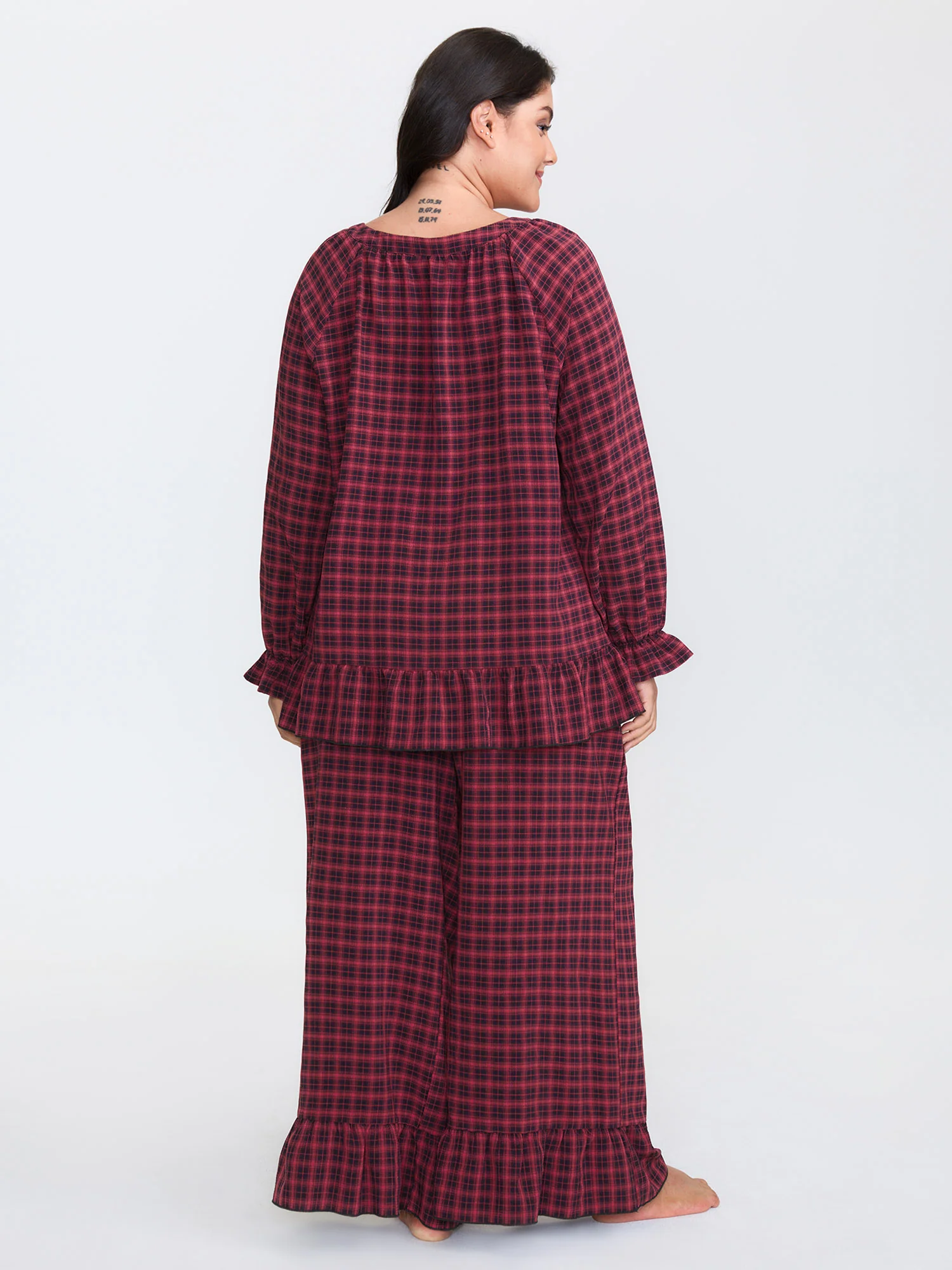 Gingham Print Ruffled Hem Co-Ord Pajama Set - Image 55