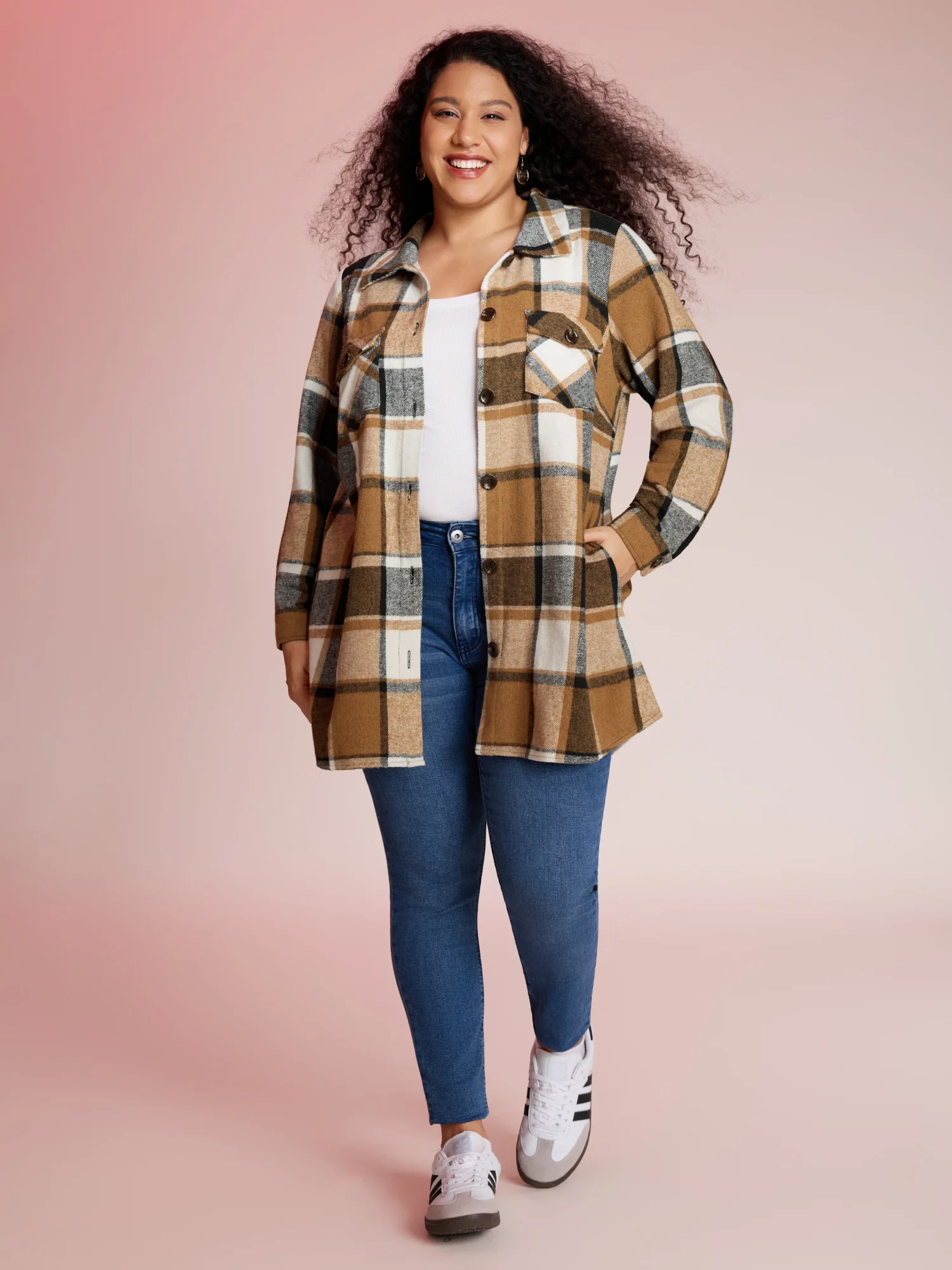 Plaid Chest Pockets Long Jacket - Image 10