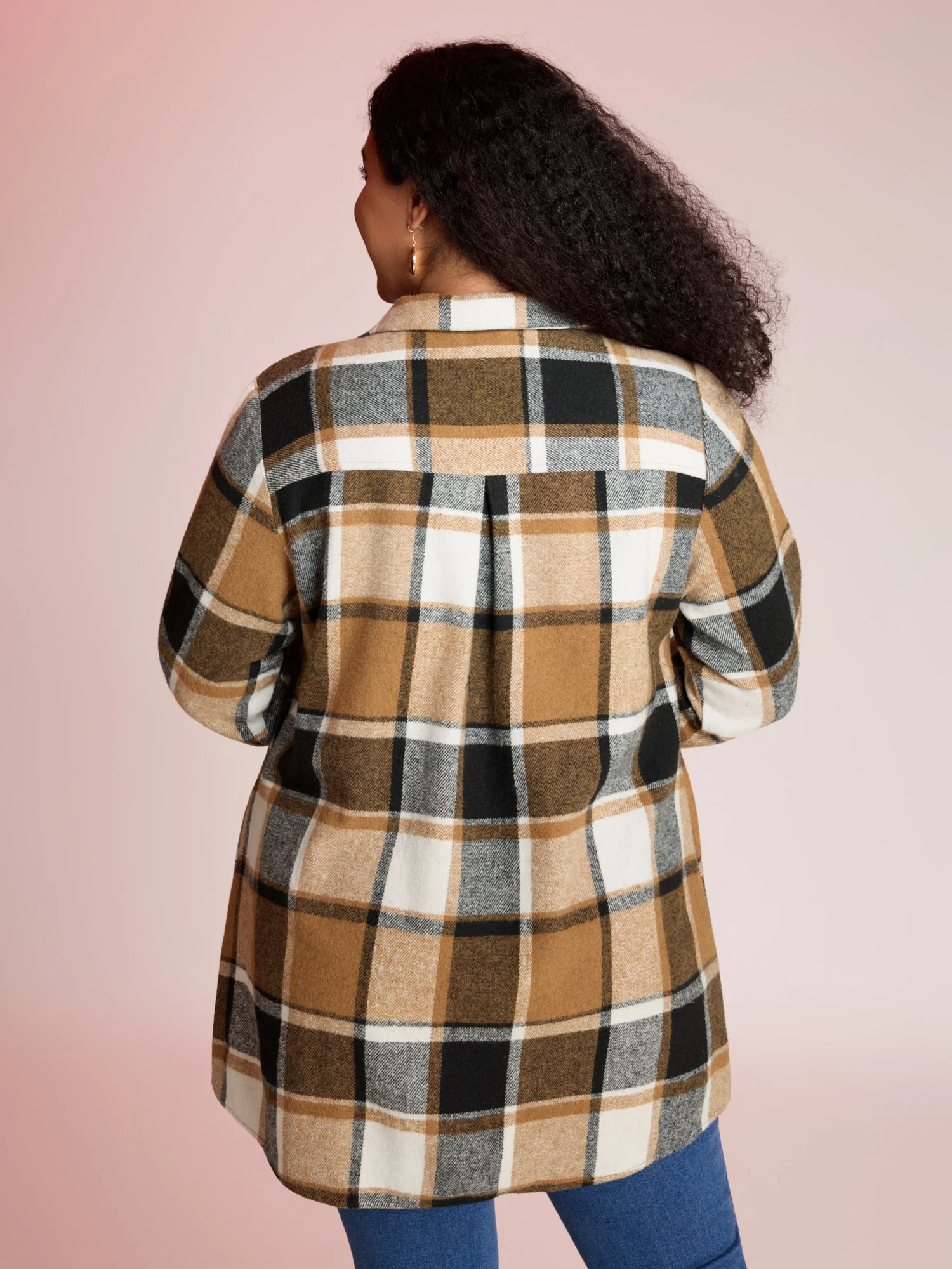 Plaid Chest Pockets Long Jacket - Image 11