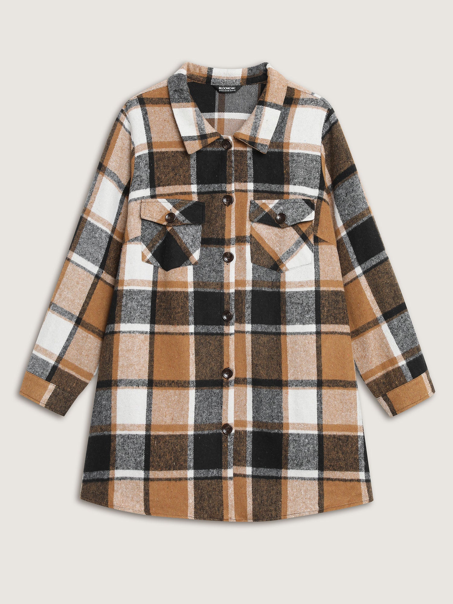 Plaid Chest Pockets Long Jacket - Image 14