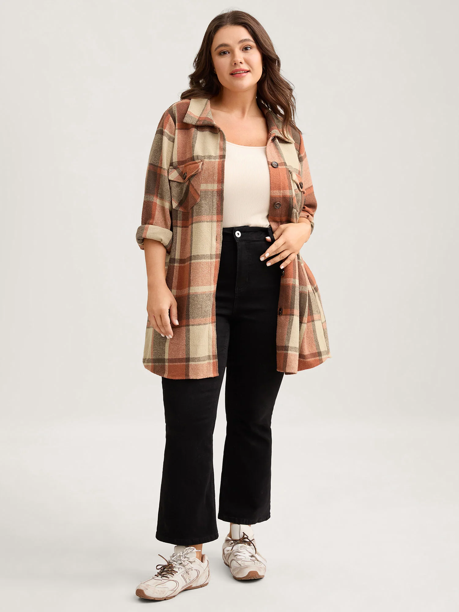 Plaid Chest Pockets Long Jacket - Image 18