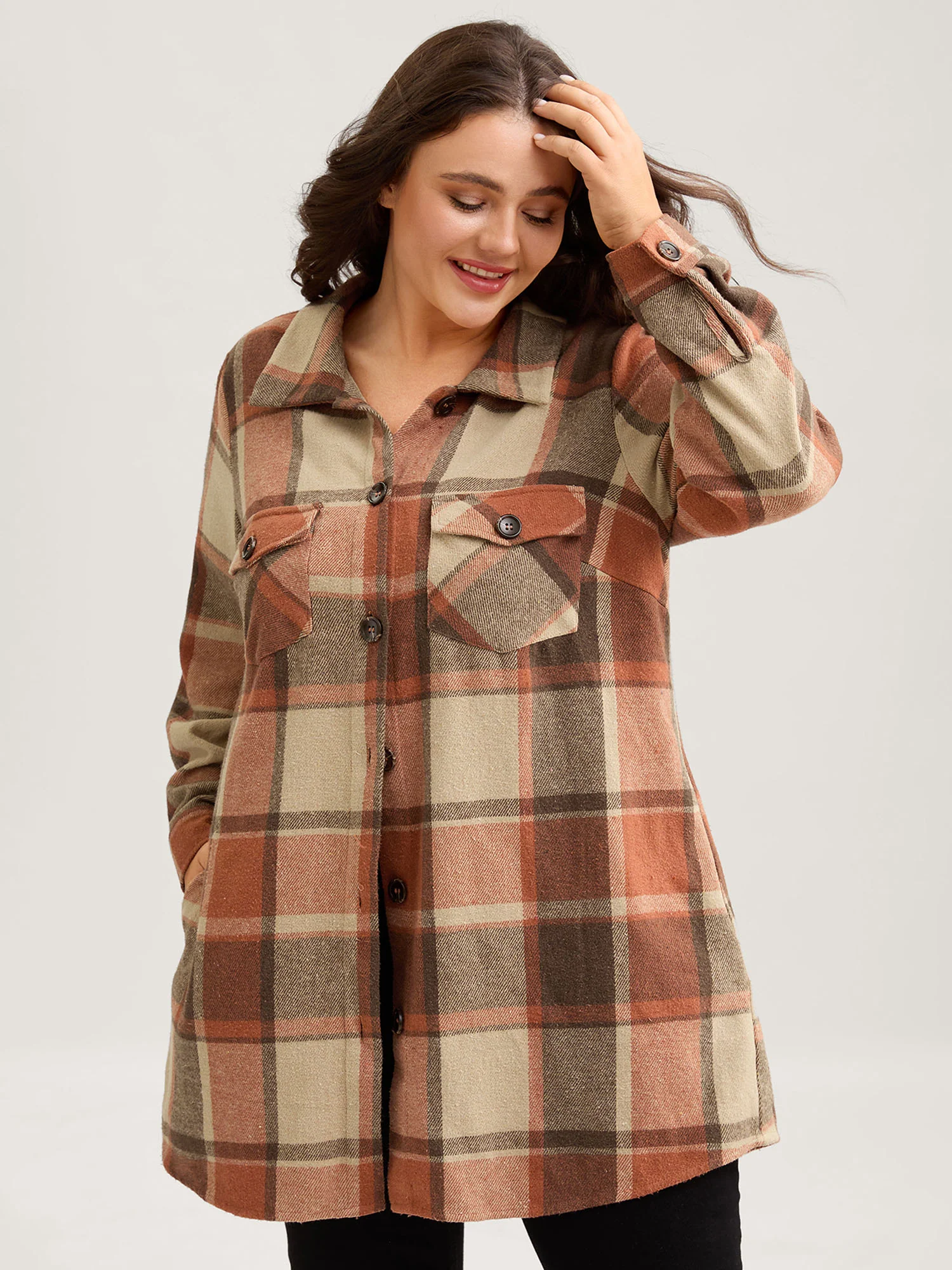 Plaid Chest Pockets Long Jacket - Image 19