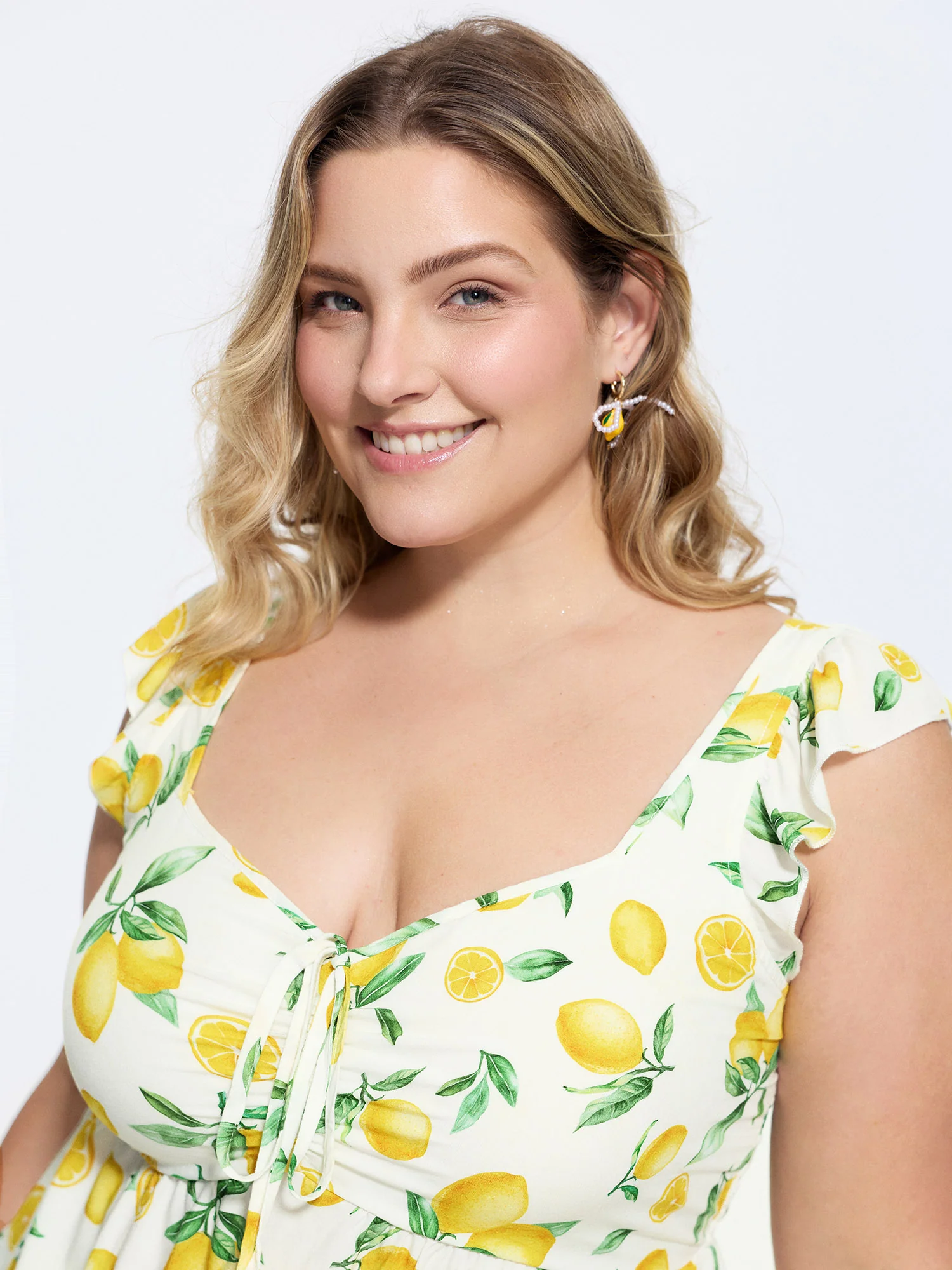 Hand Painted Lemon Print Ruched Blouse - Image 2