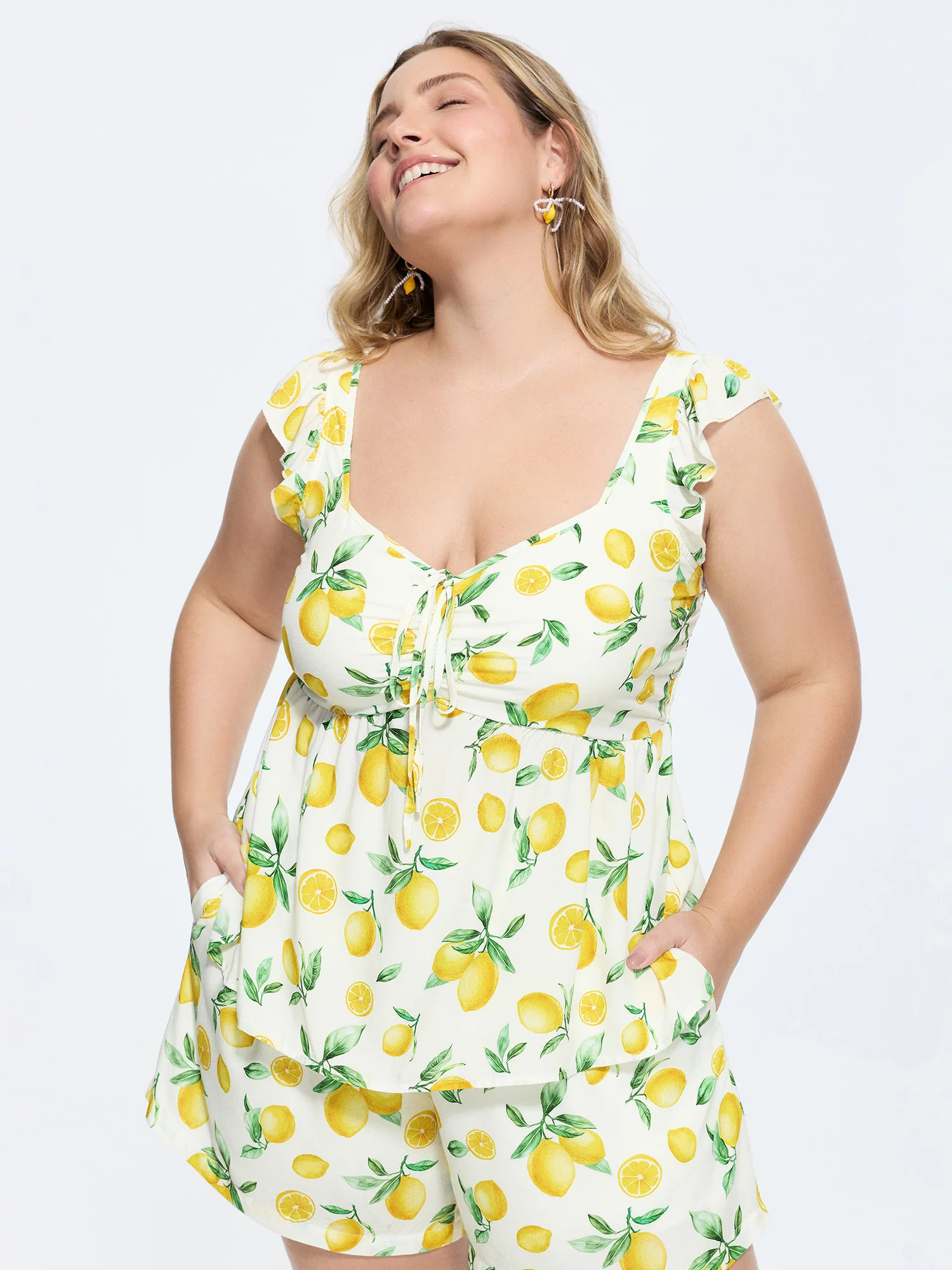 Hand Painted Lemon Print Ruched Blouse - Image 4
