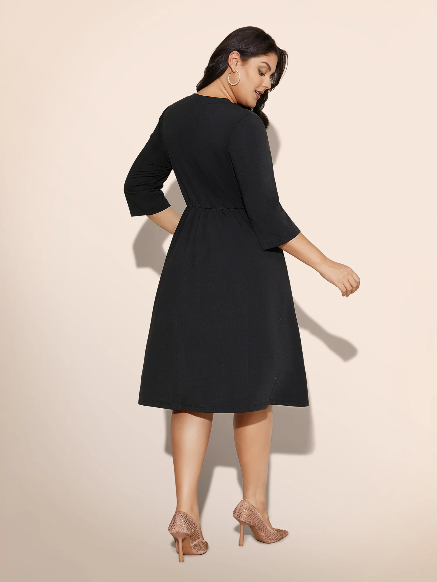 Heart Neckline Patchwork Sequin Button Detail Dress - Image 16