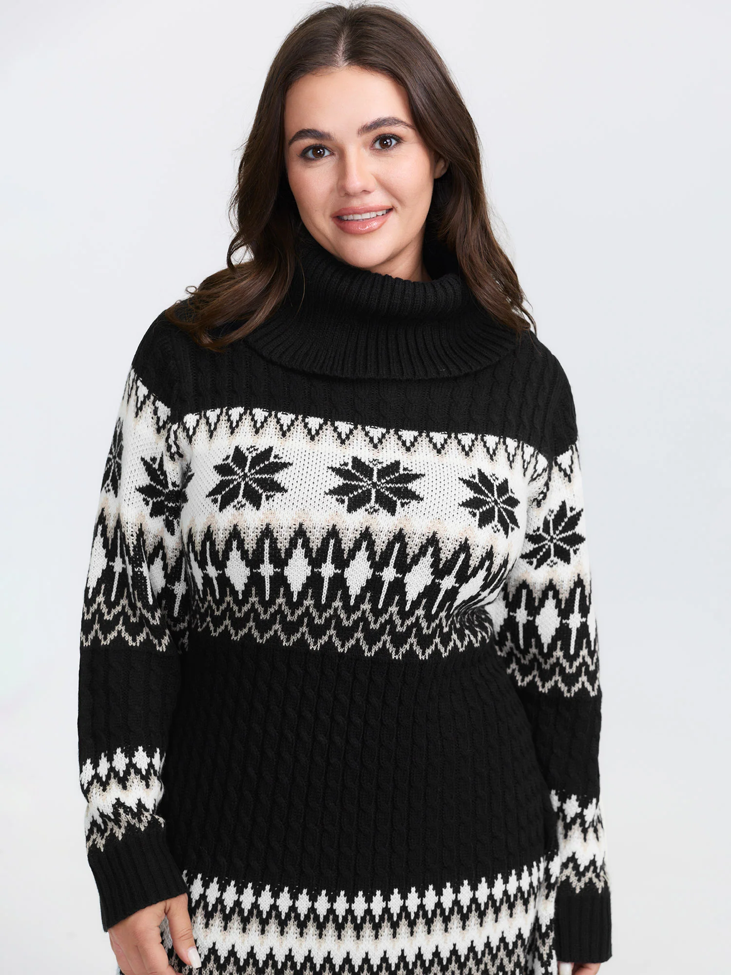 Holiday Textured Turtleneck Sweater Dress - Image 2