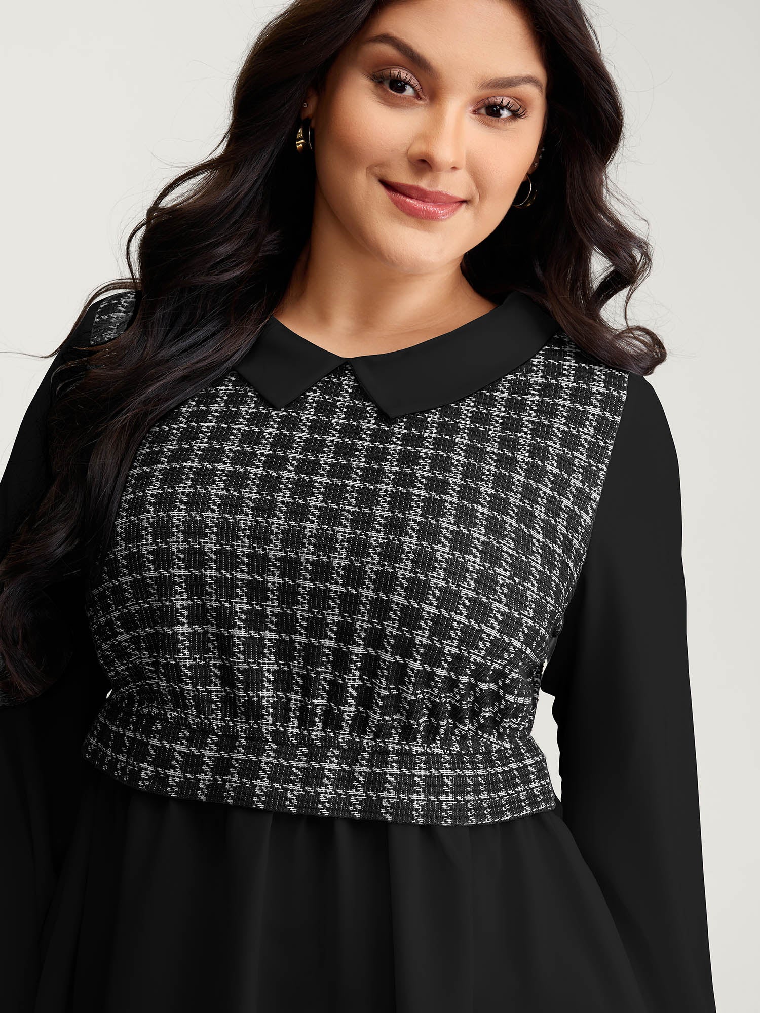 Houndstooth Pattern Color Contrast Blouse - Image 2
