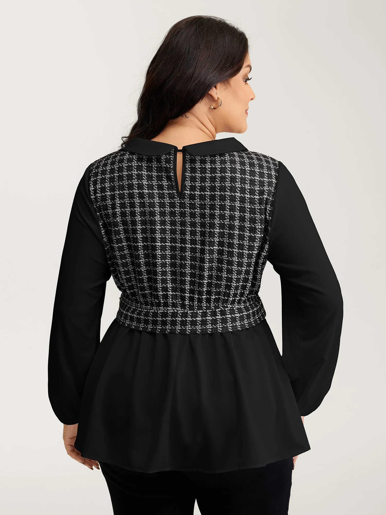 Houndstooth Pattern Color Contrast Blouse - Image 4
