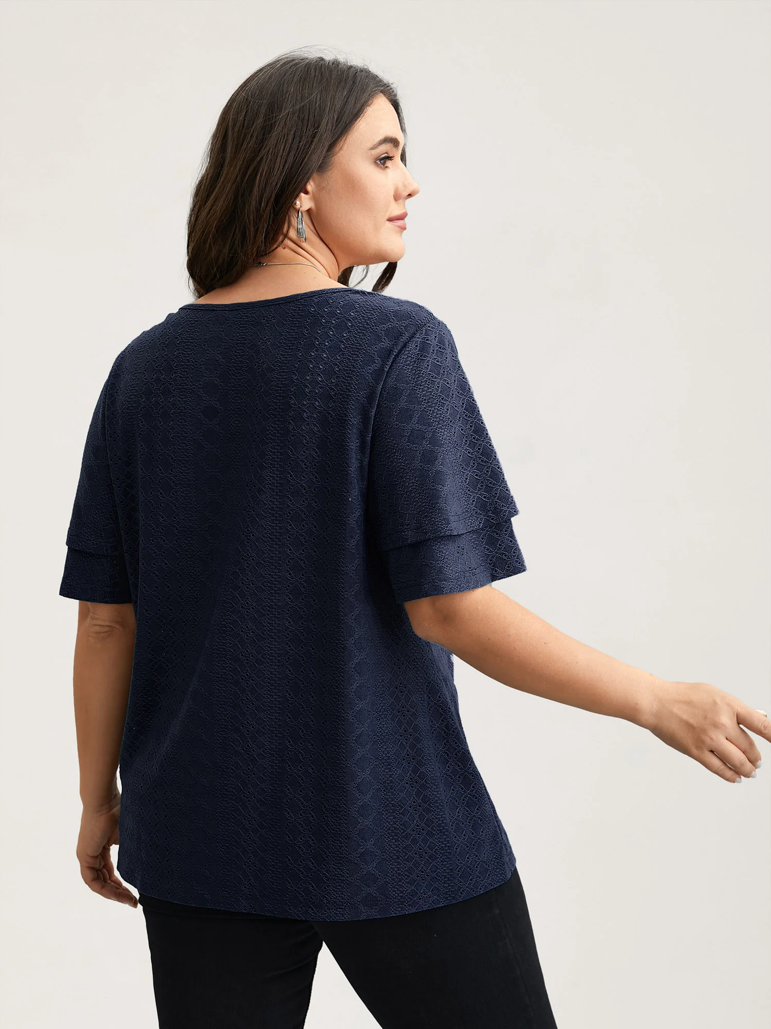 Jacquard Textured Lotus Leaf Sleeve Top - Image 8
