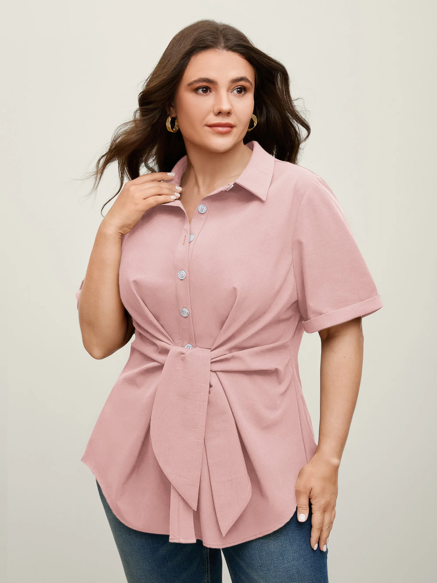 Knotted Front Asymmetrical Hem Blouse - Image 29
