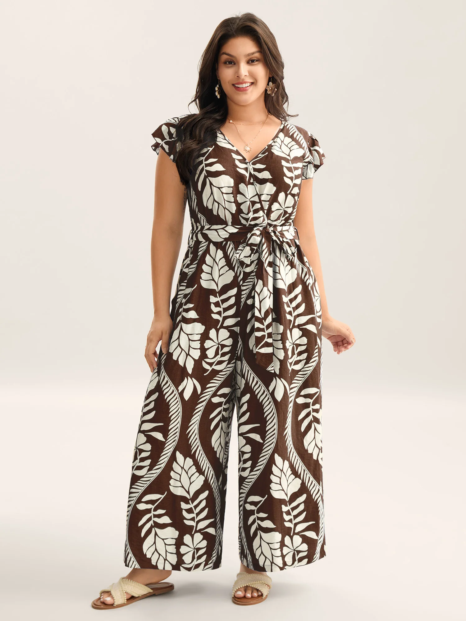 Large Floral Print Pockets Jumpsuit - Image 5