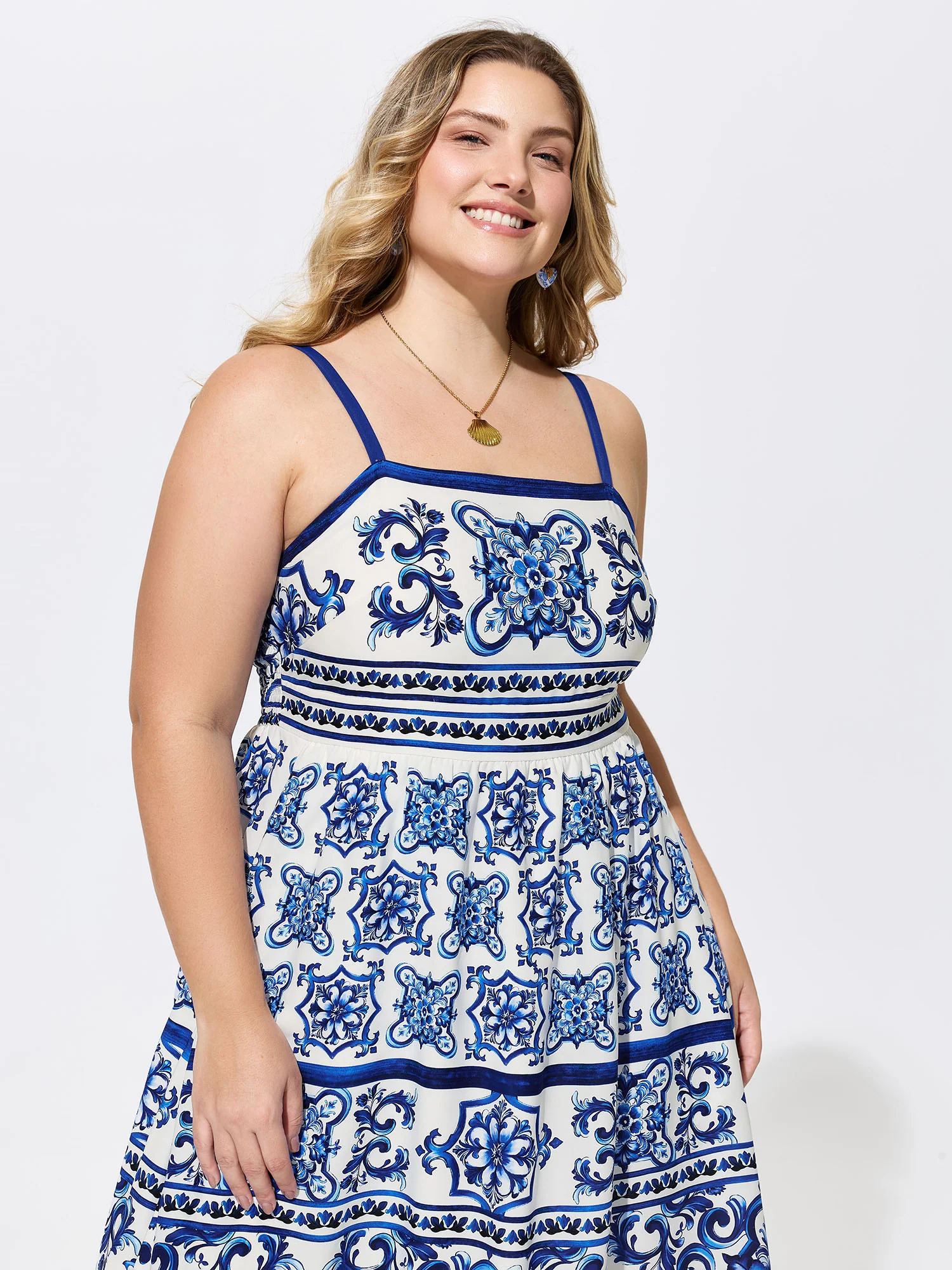 Majolica Print Cami Flowy Midi Dress - Image 3