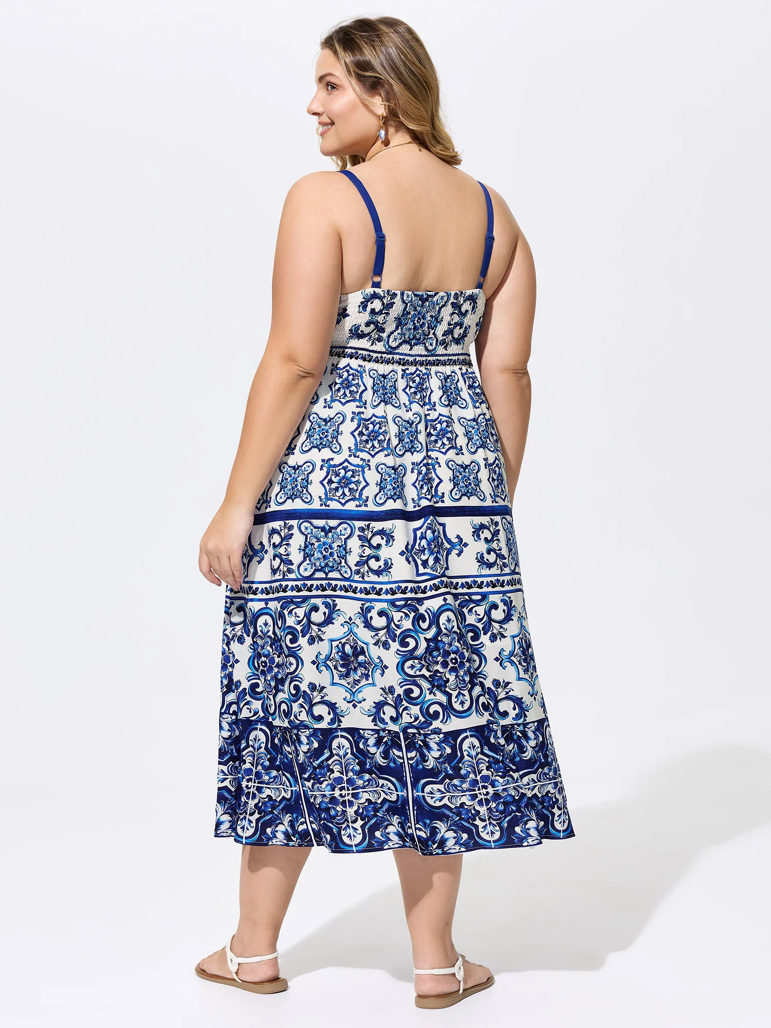 Majolica Print Cami Flowy Midi Dress - Image 5