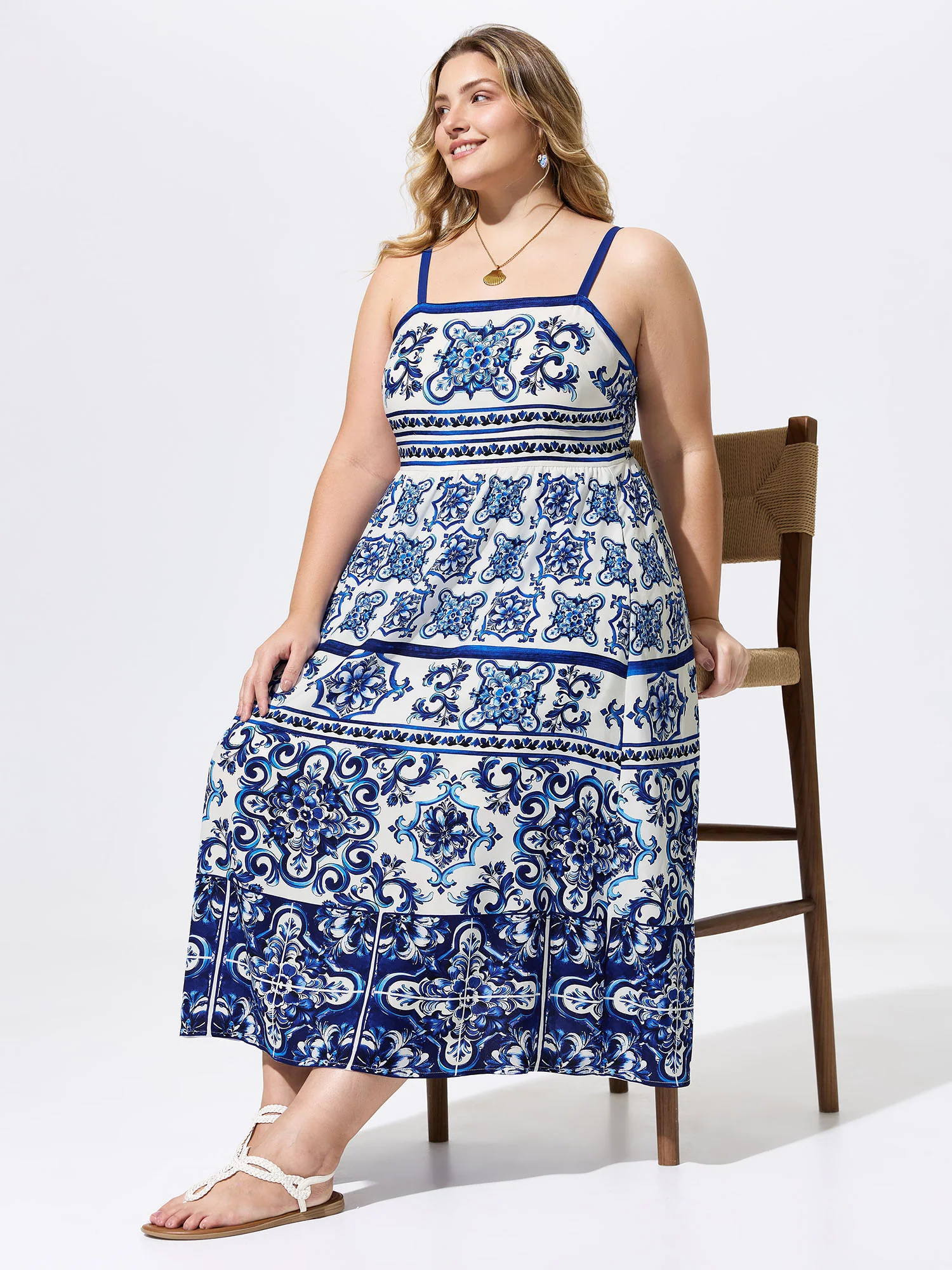 Majolica Print Cami Flowy Midi Dress - Image 6