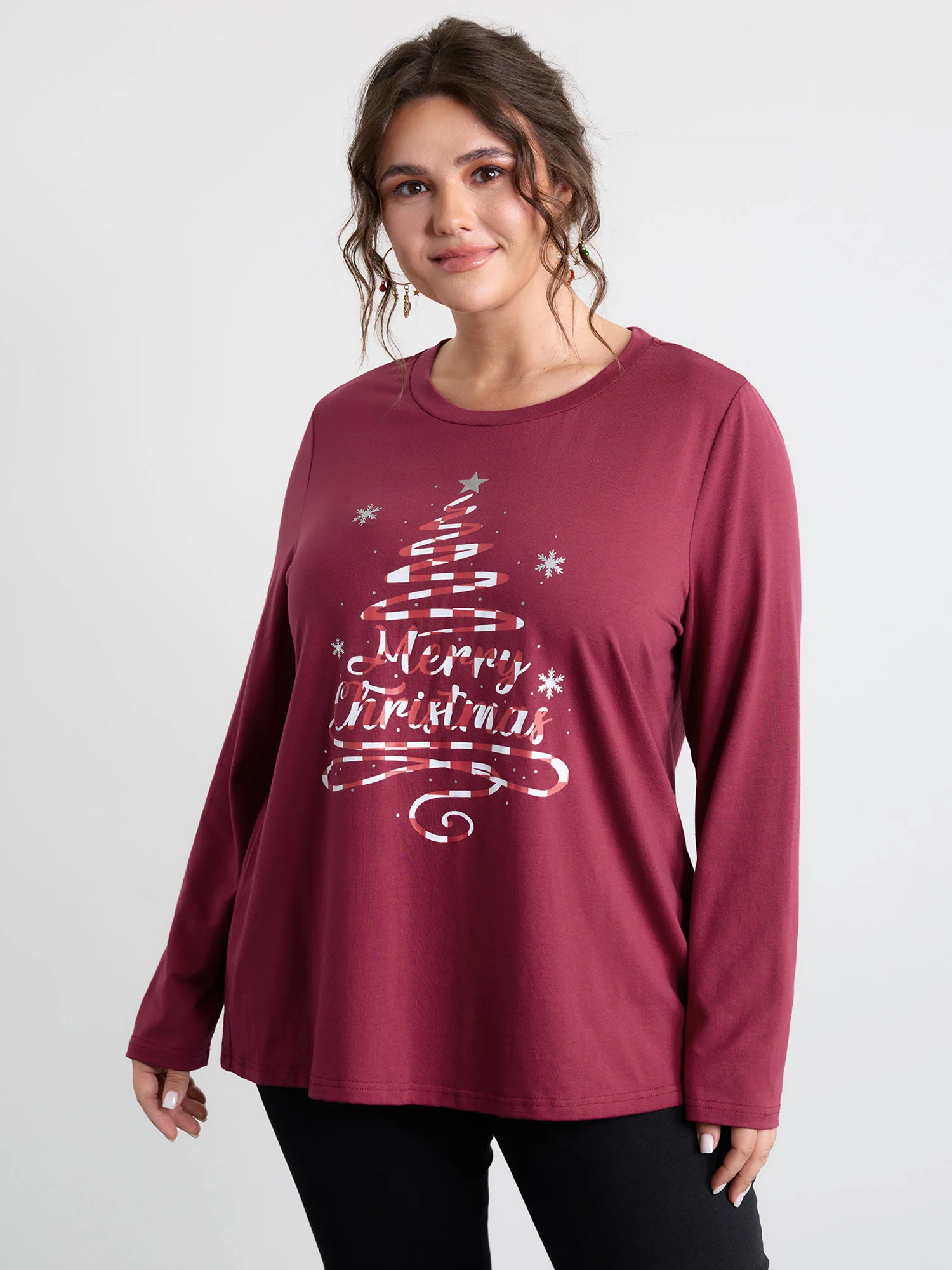 Merry Christmas Print Contrast T-Shirt - Image 2