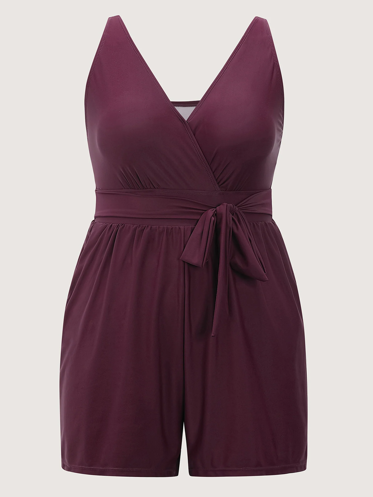 Surplice Neckline Belted Plain One-Piece Swimsuit - Image 38