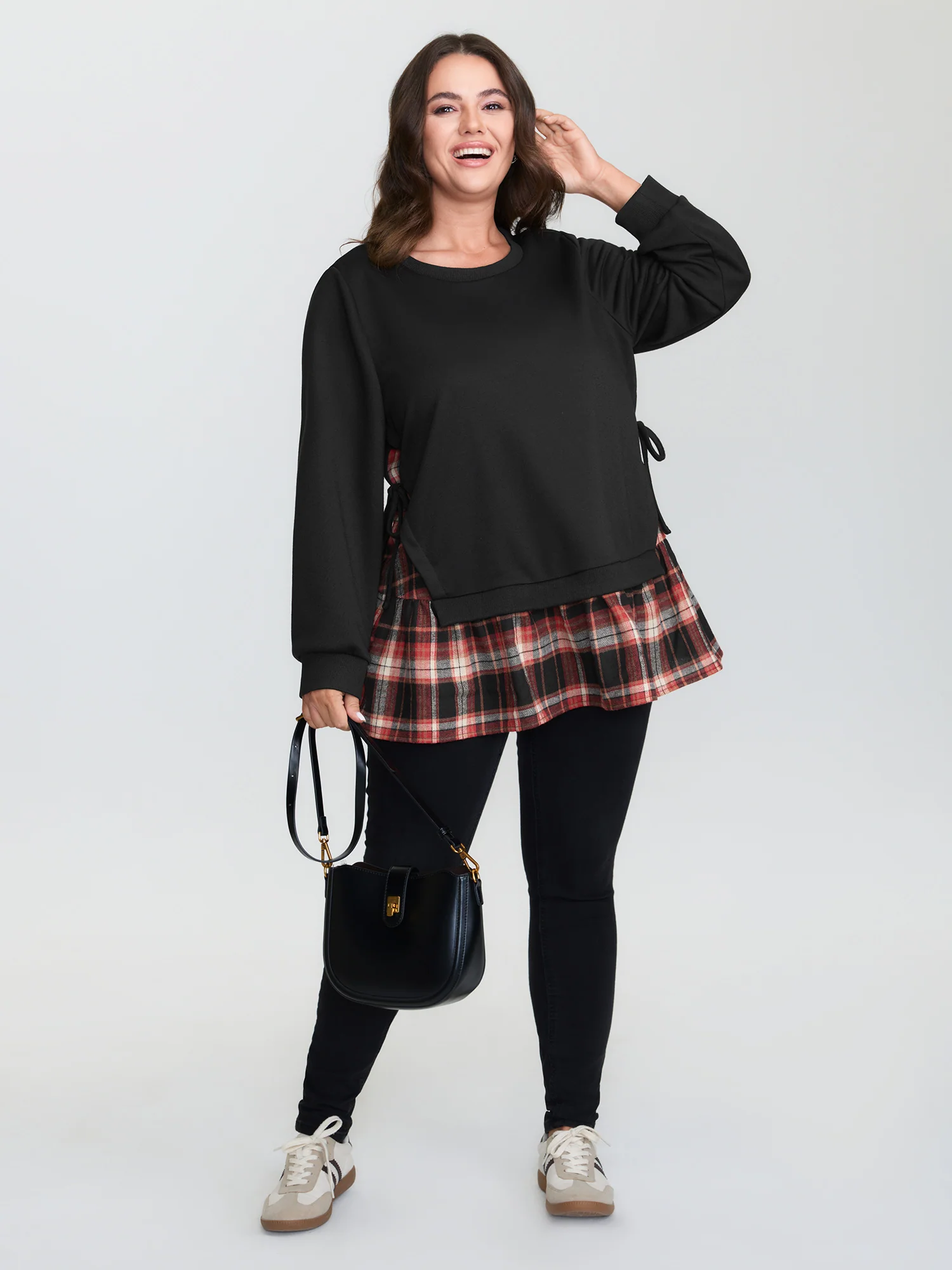 Plaid Pattern Layered Stretchy Sweatshirt - Image 8
