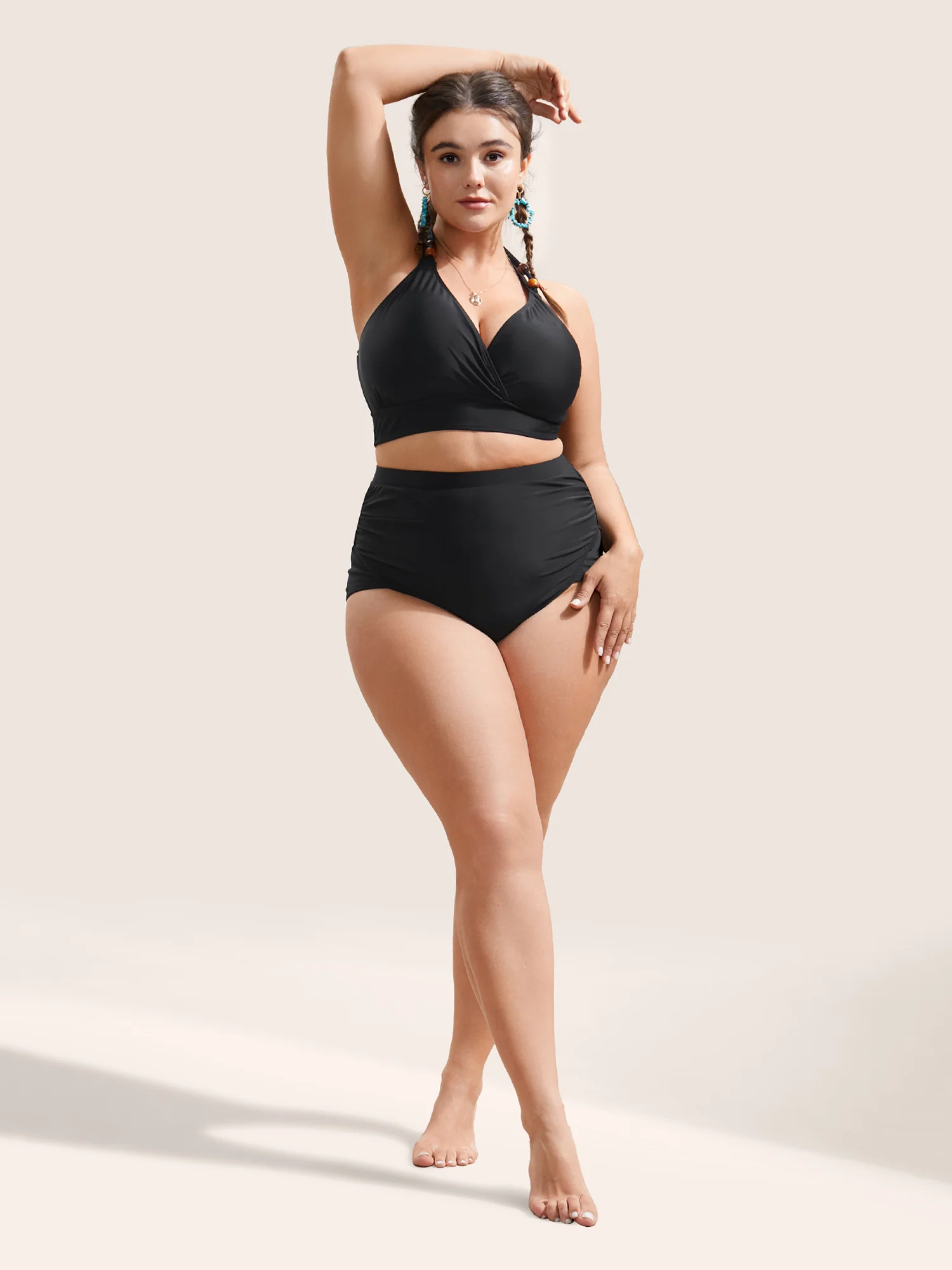 Plain Ruched High-Waisted Bikini Bottom - Image 4