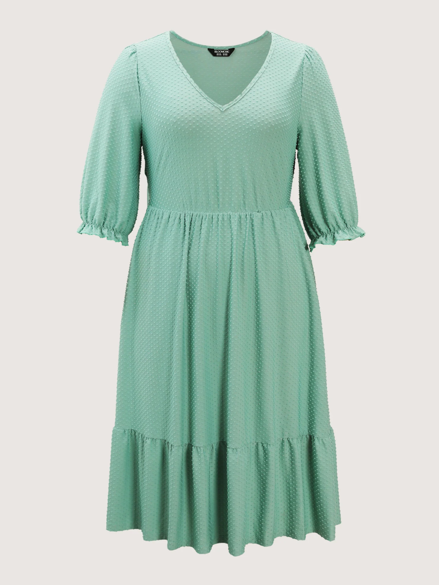 Polka Dots Knit Jacquard Stretchy Waist Midi Dress - Image 9