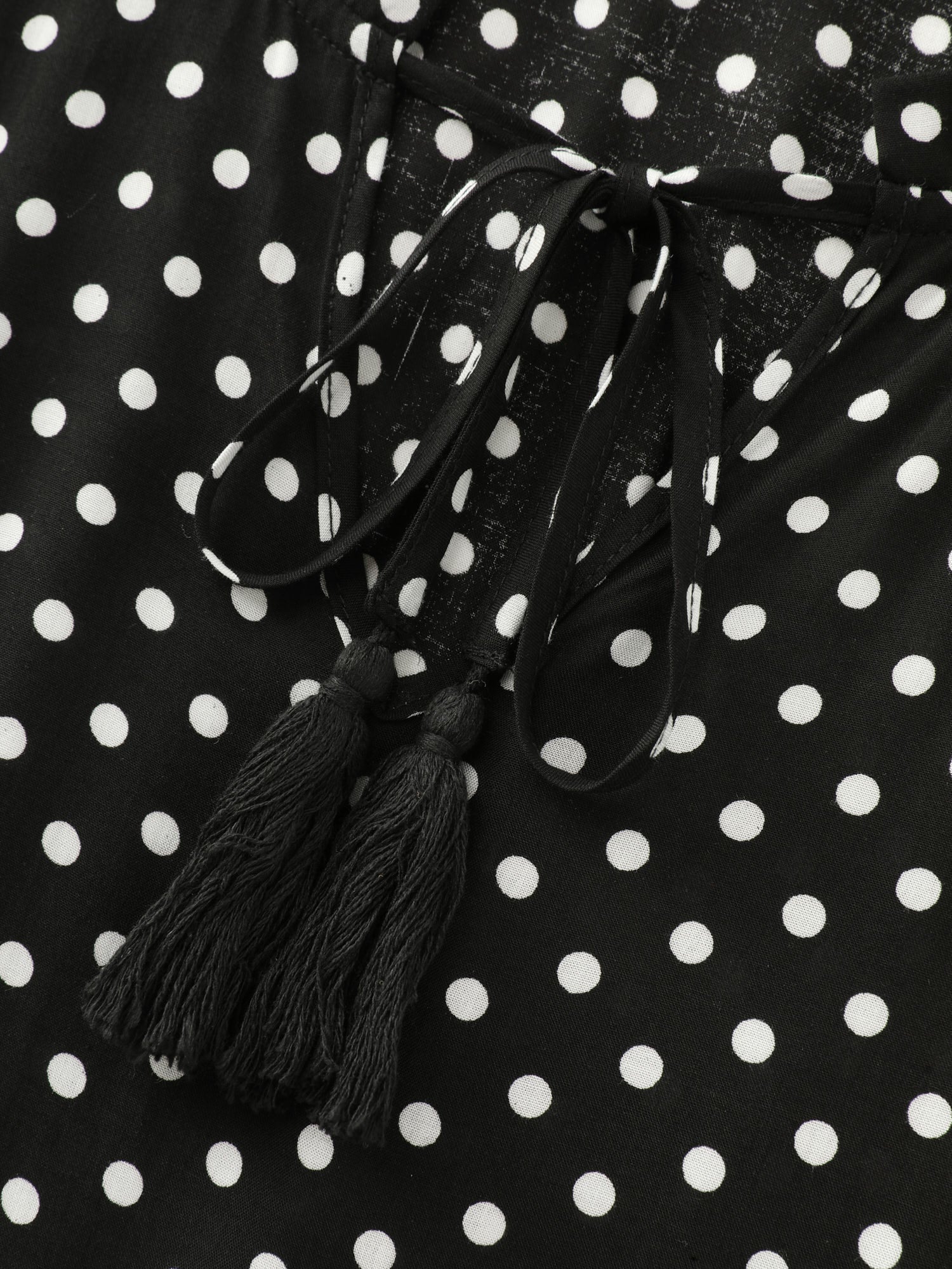 Polka Dots Notched Drawstring Collar Midi Dress - Image 4