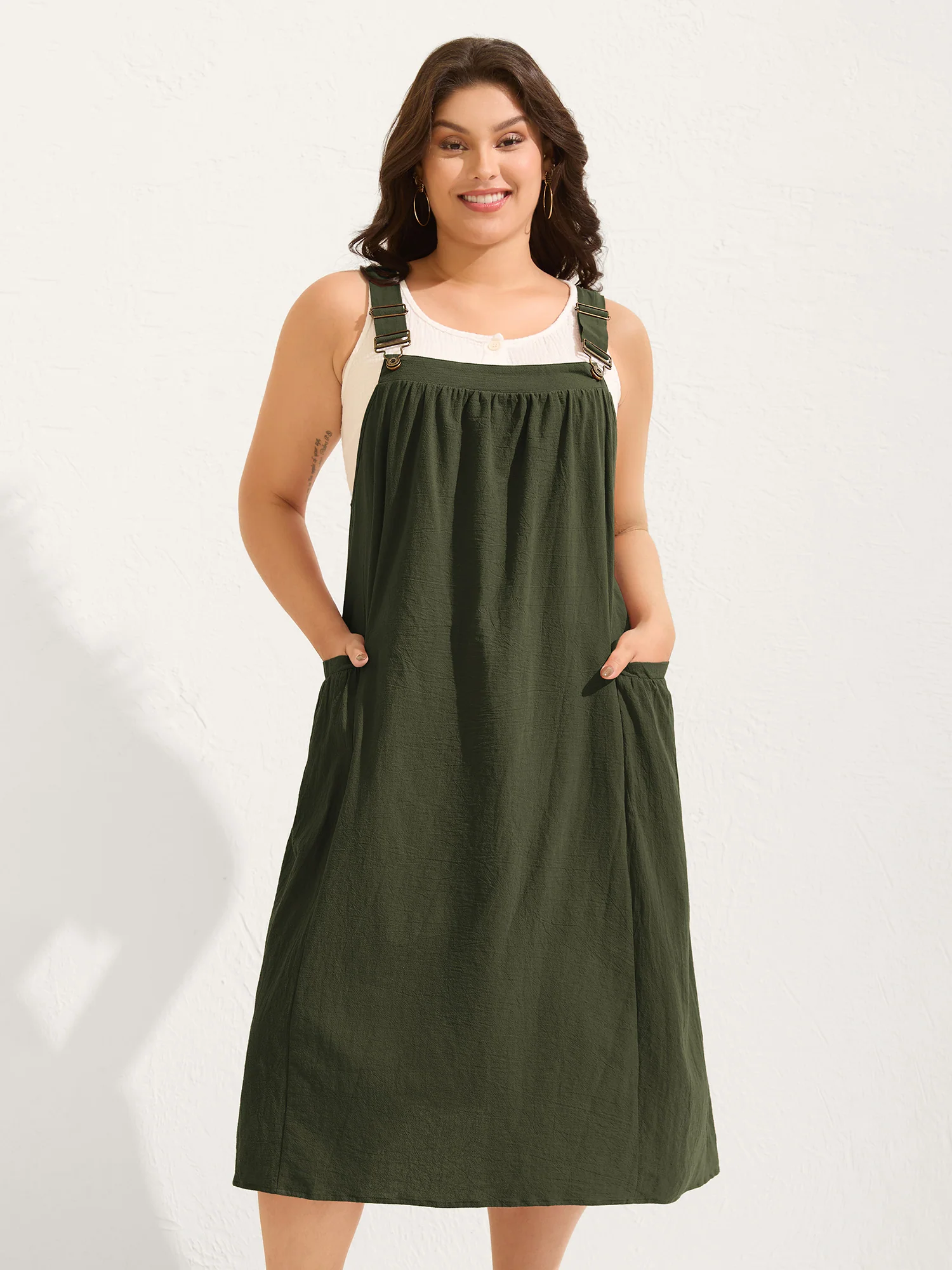 Pure Cotton Pleated Pockets Midi Dress - Image 12