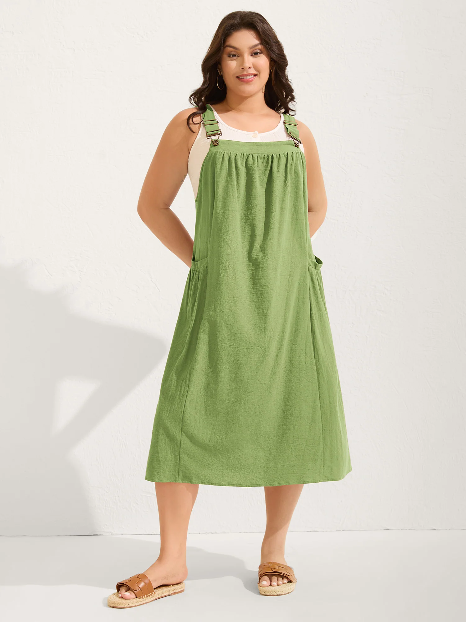 Pure Cotton Pleated Pockets Midi Dress - Image 22