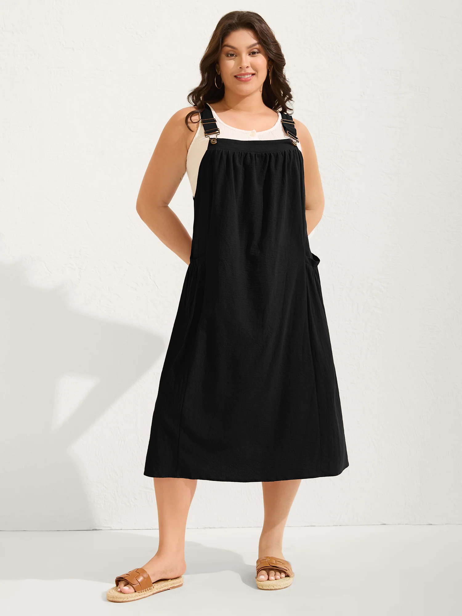 Pure Cotton Pleated Pockets Midi Dress - Image 26