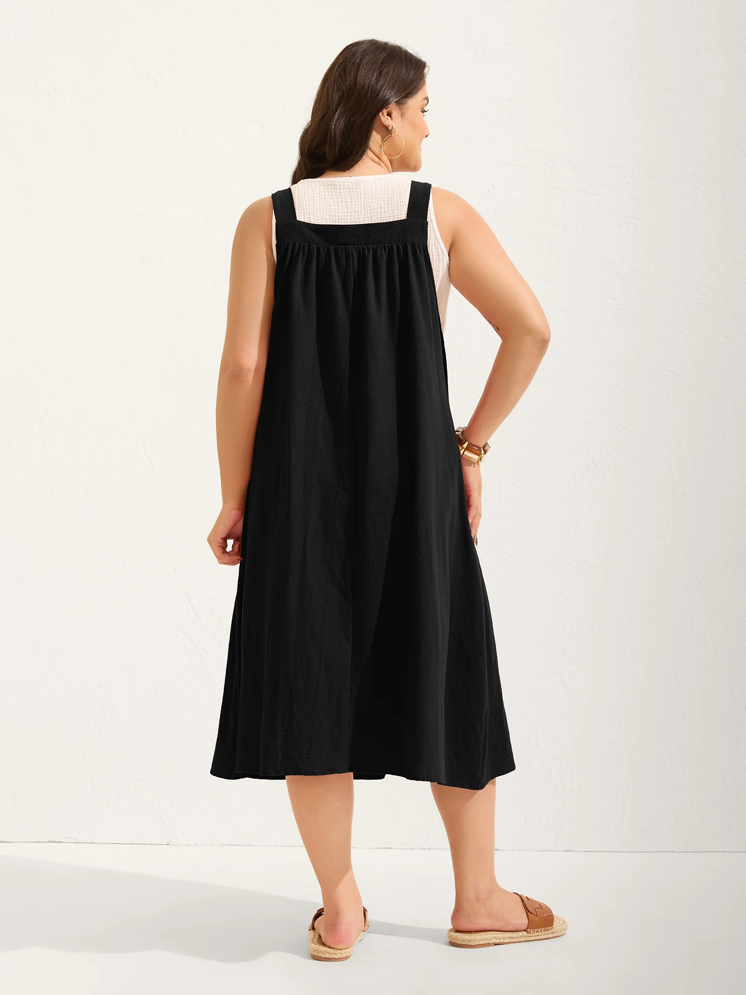 Pure Cotton Pleated Pockets Midi Dress - Image 27
