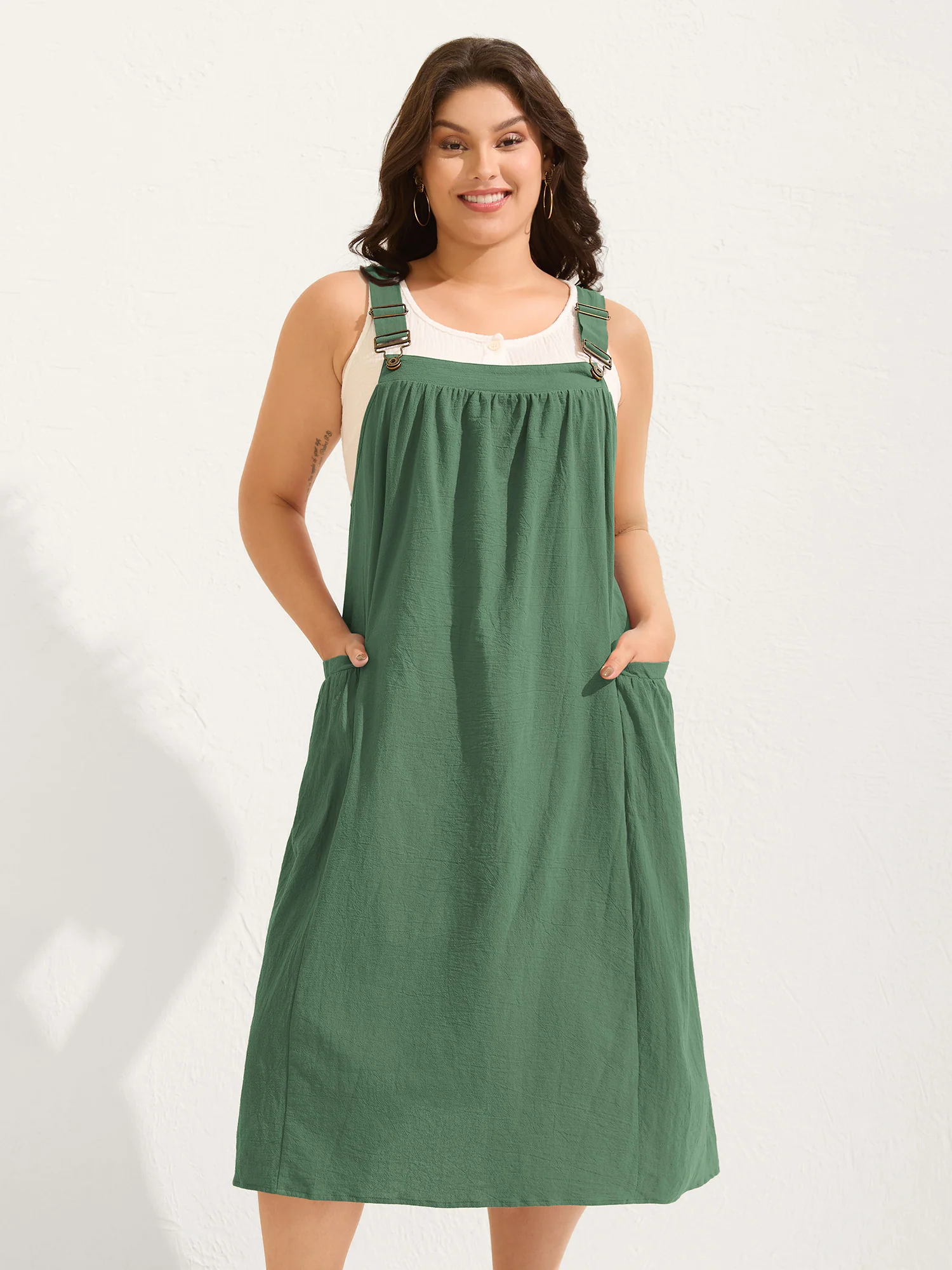 Pure Cotton Pleated Pockets Midi Dress - Image 29