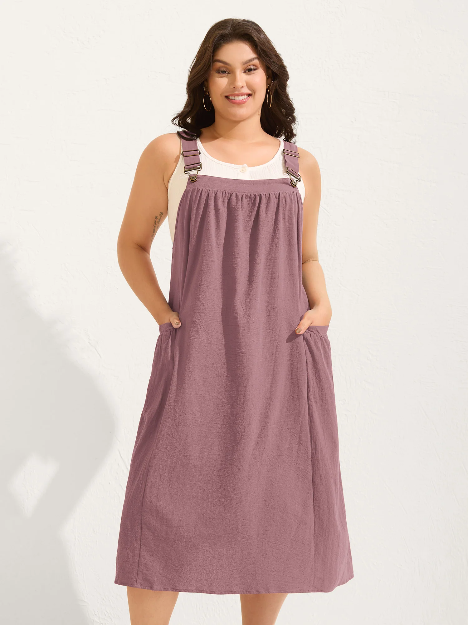 Pure Cotton Pleated Pockets Midi Dress - Image 33